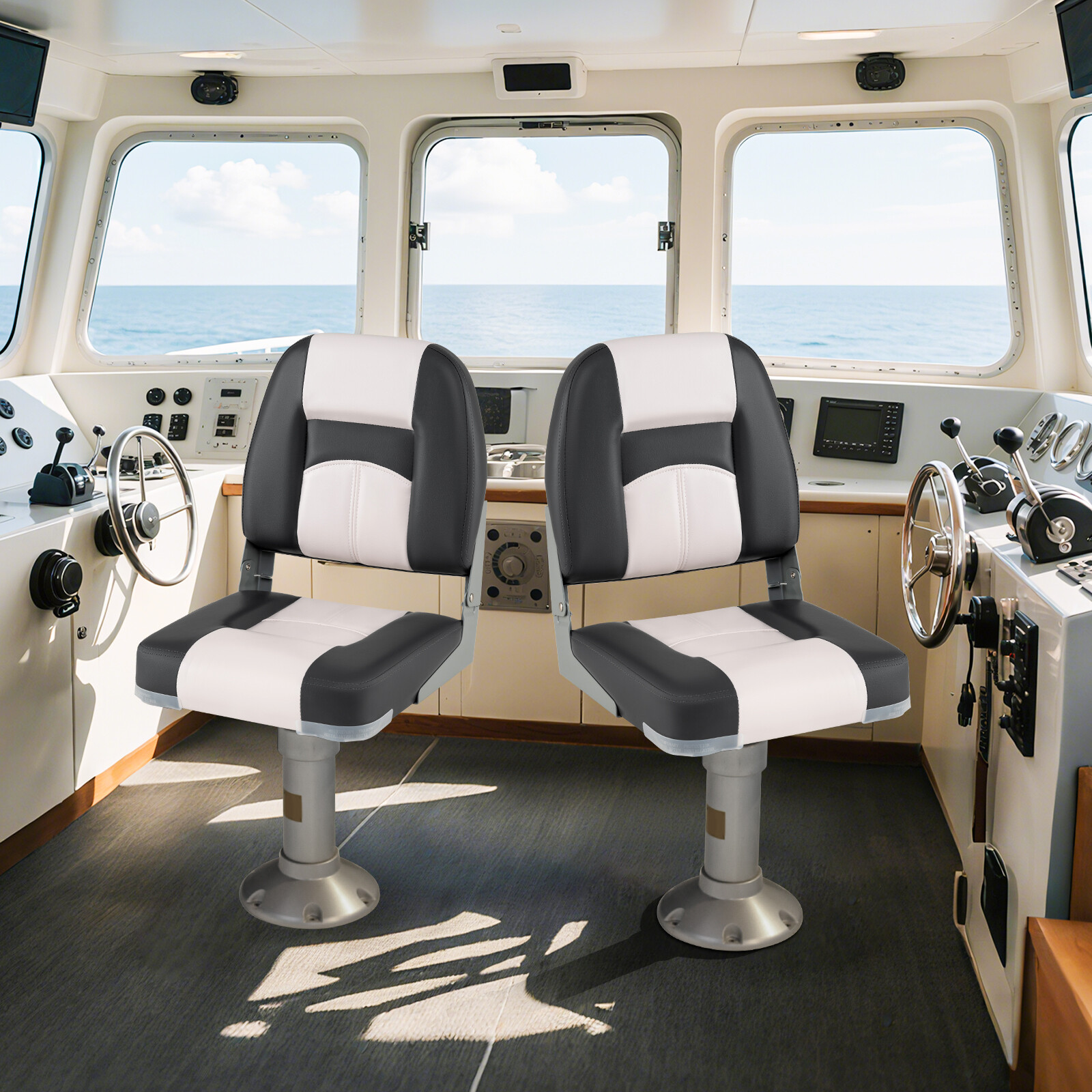 2-Pack Boat Seats with Thick Sponge Padding and Fixing Bolts-Gray