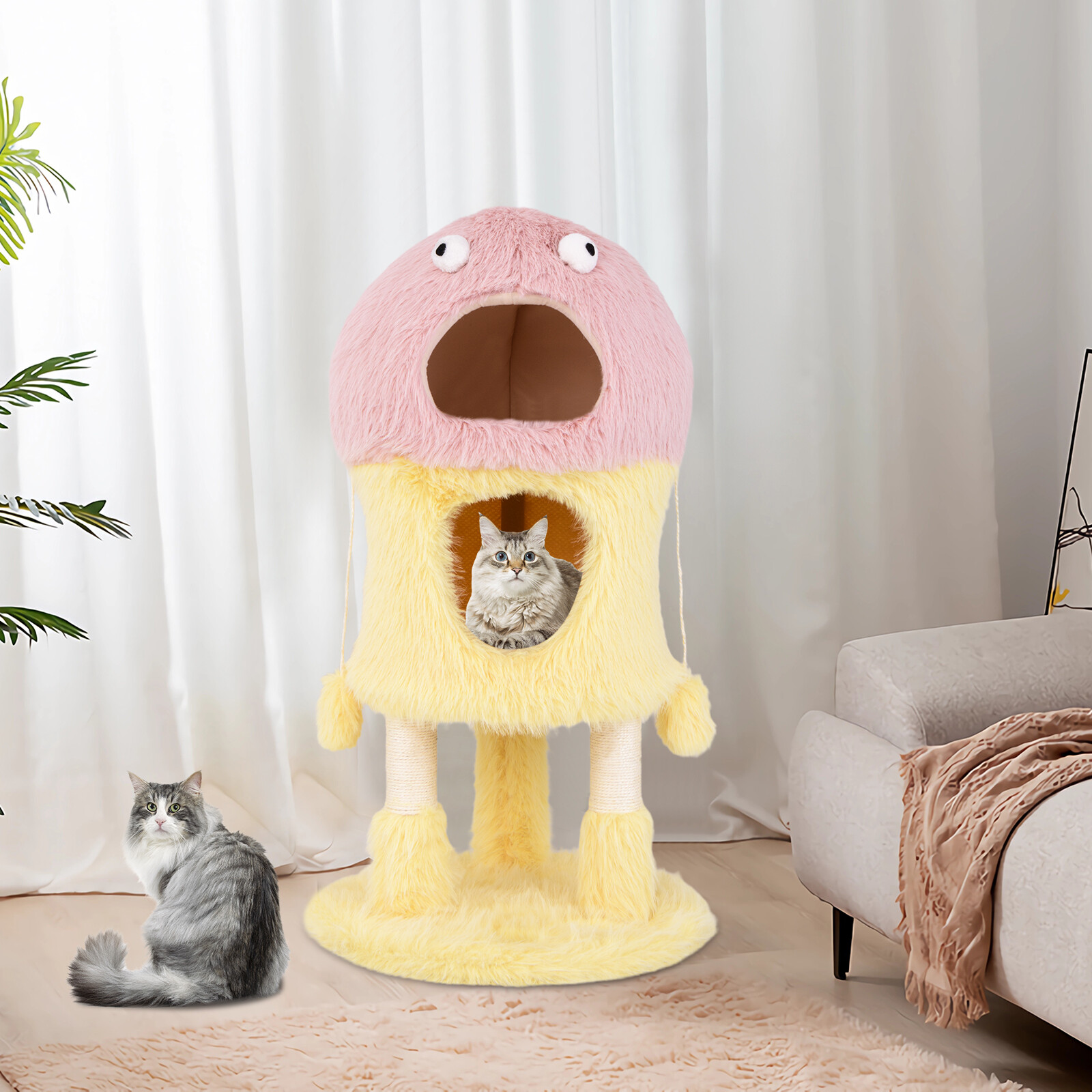 Cute Monster-Themed Cat Tower with 2 Private Condos and 3-Level Activity Center-Yellow Cute Monster-Themed Cat Tower with 2 Private Condos and 3-Level Activity Center-Yellow