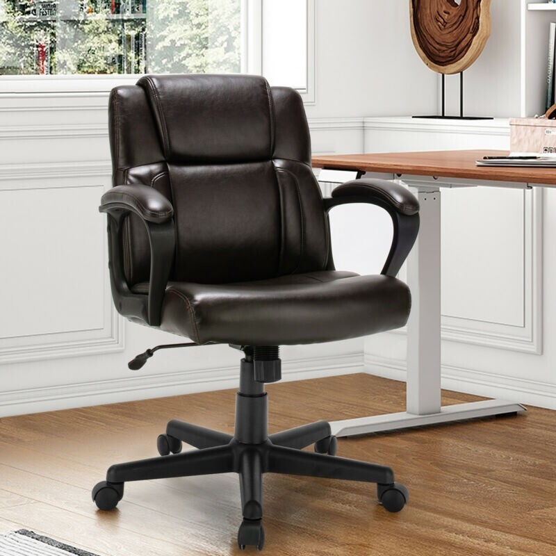 Costway Adjustable Leather Executive Office Chair Computer Desk Chair with Armrest