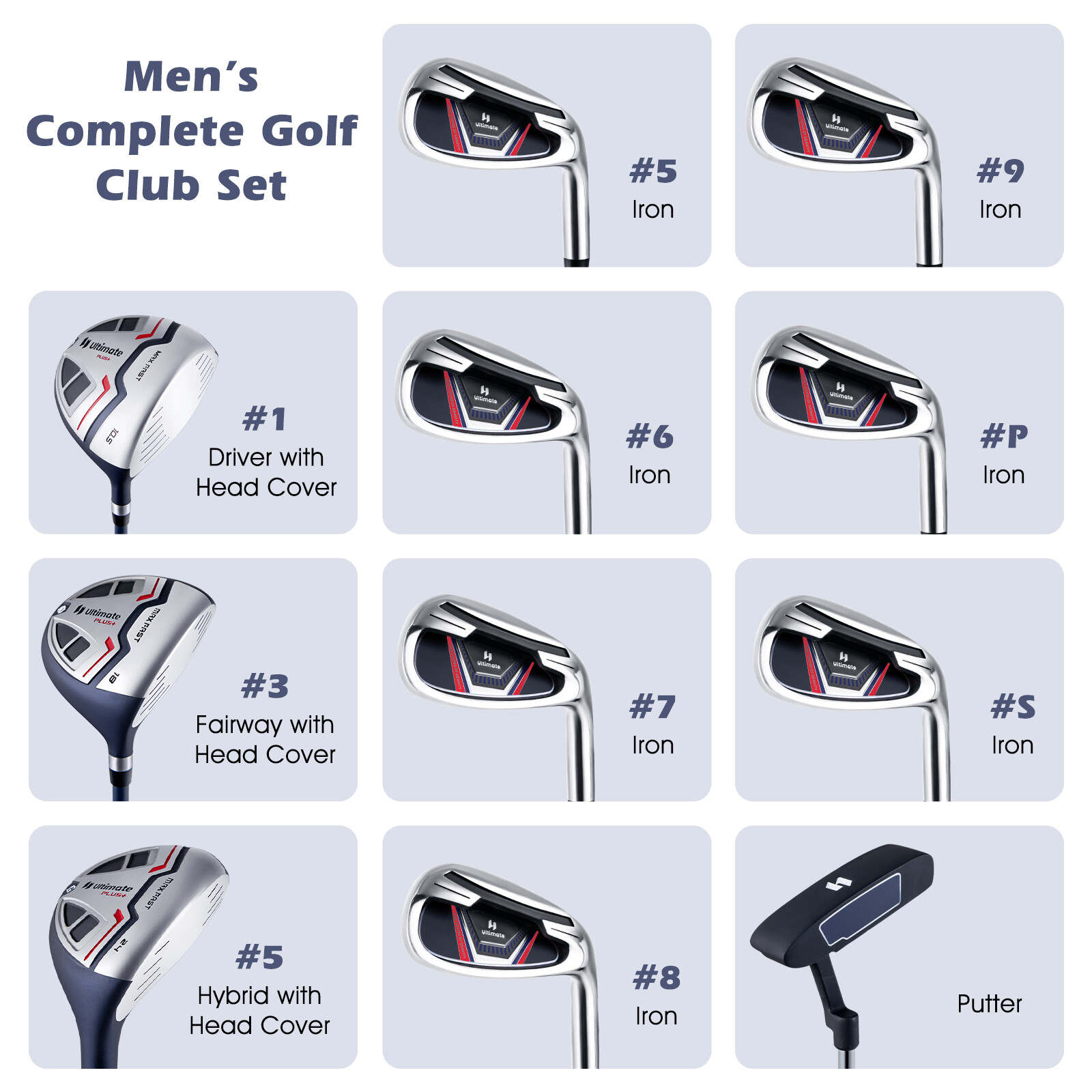 11-osaline golfikeppide komplekt - sinine