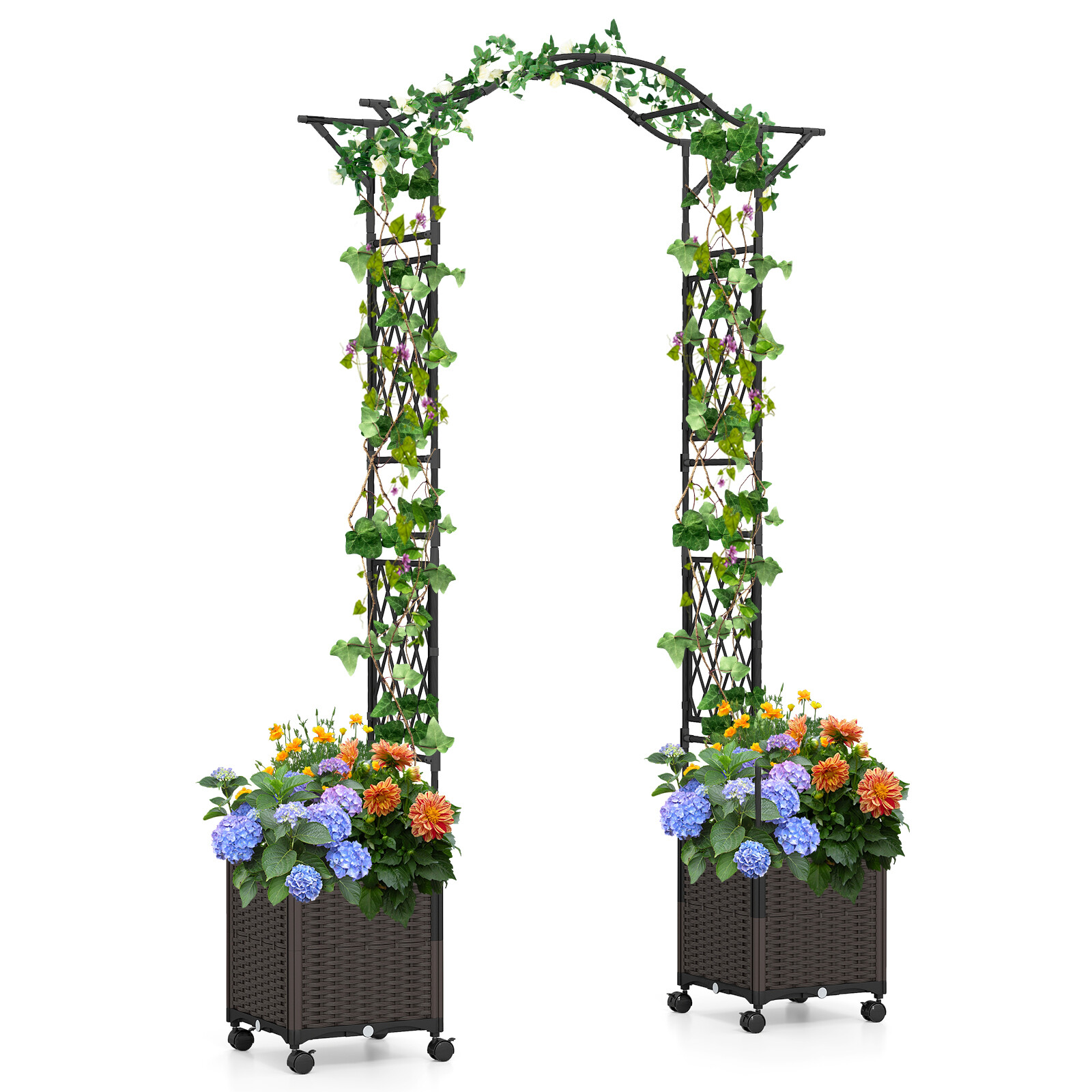 82 x 251 cm aiakaarvõre kahe isekastva lillekastiga, ratastega – must