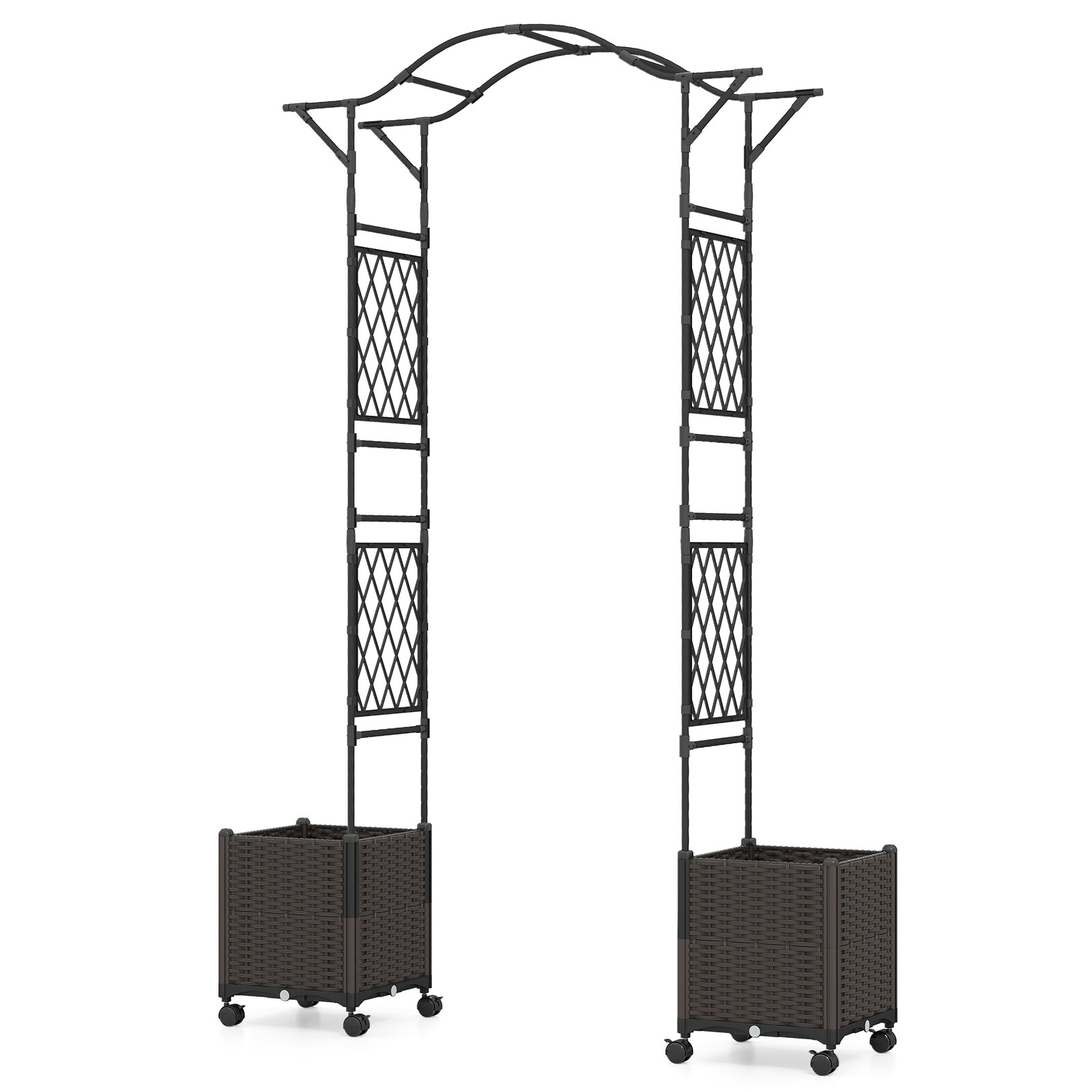 82 x 251 cm aiakaarvõre kahe isekastva lillekastiga, ratastega – must