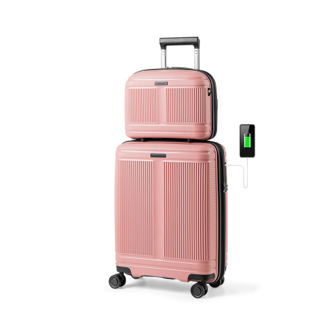 Kaheosaline pagasikomplekt: 51 cm käsipagas ja 36 cm kosmeetikakott – roosa