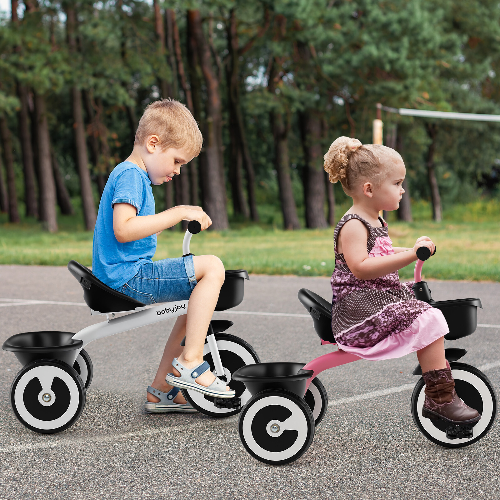 Toddler Tricycle with Adjustable Seat and Storage Baskets for 1.5-5 Years Old-White Toddler Tricycle with Adjustable Seat and Storage Baskets for 1.5-5 Years Old-White