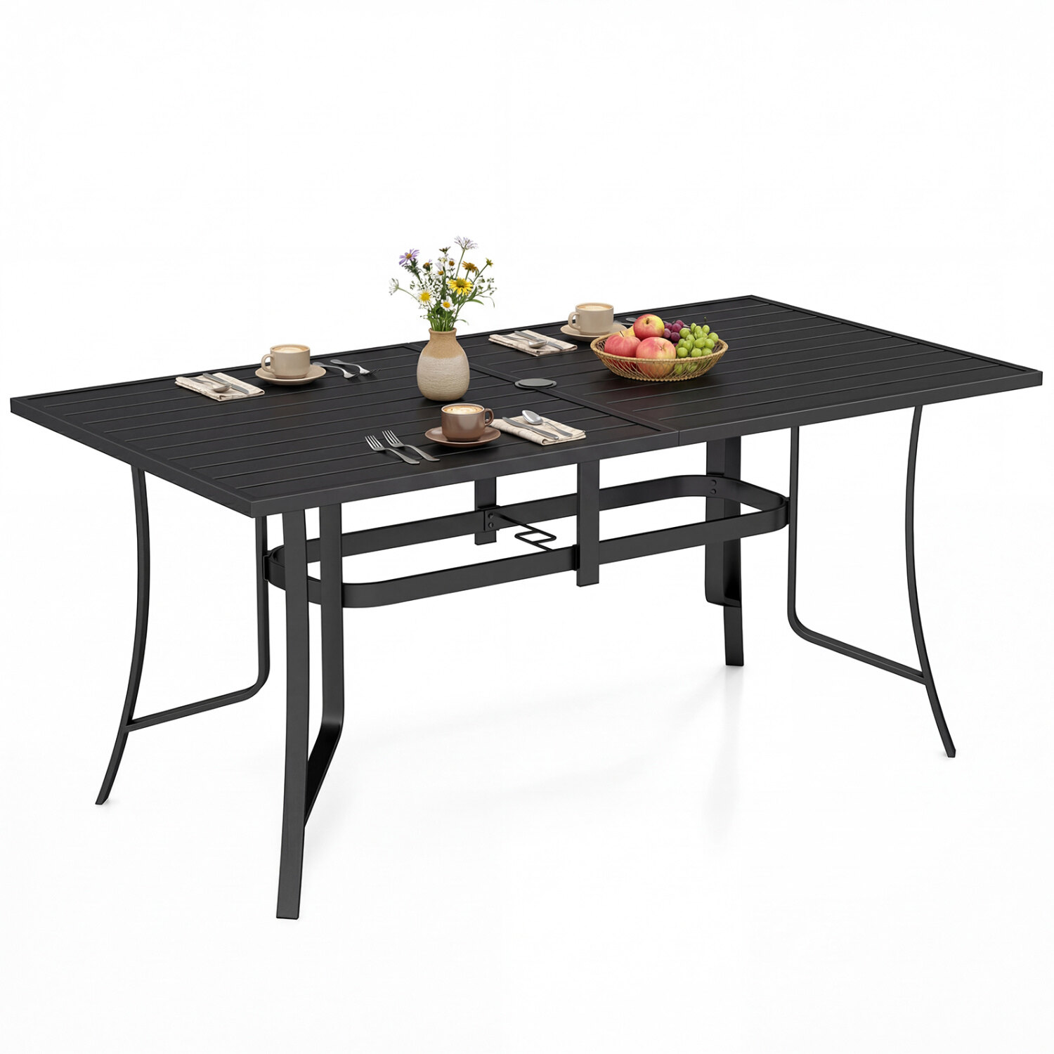 160 cm x 84 cm ristkülikukujuline metallist terrassilaud 6 inimesele - must