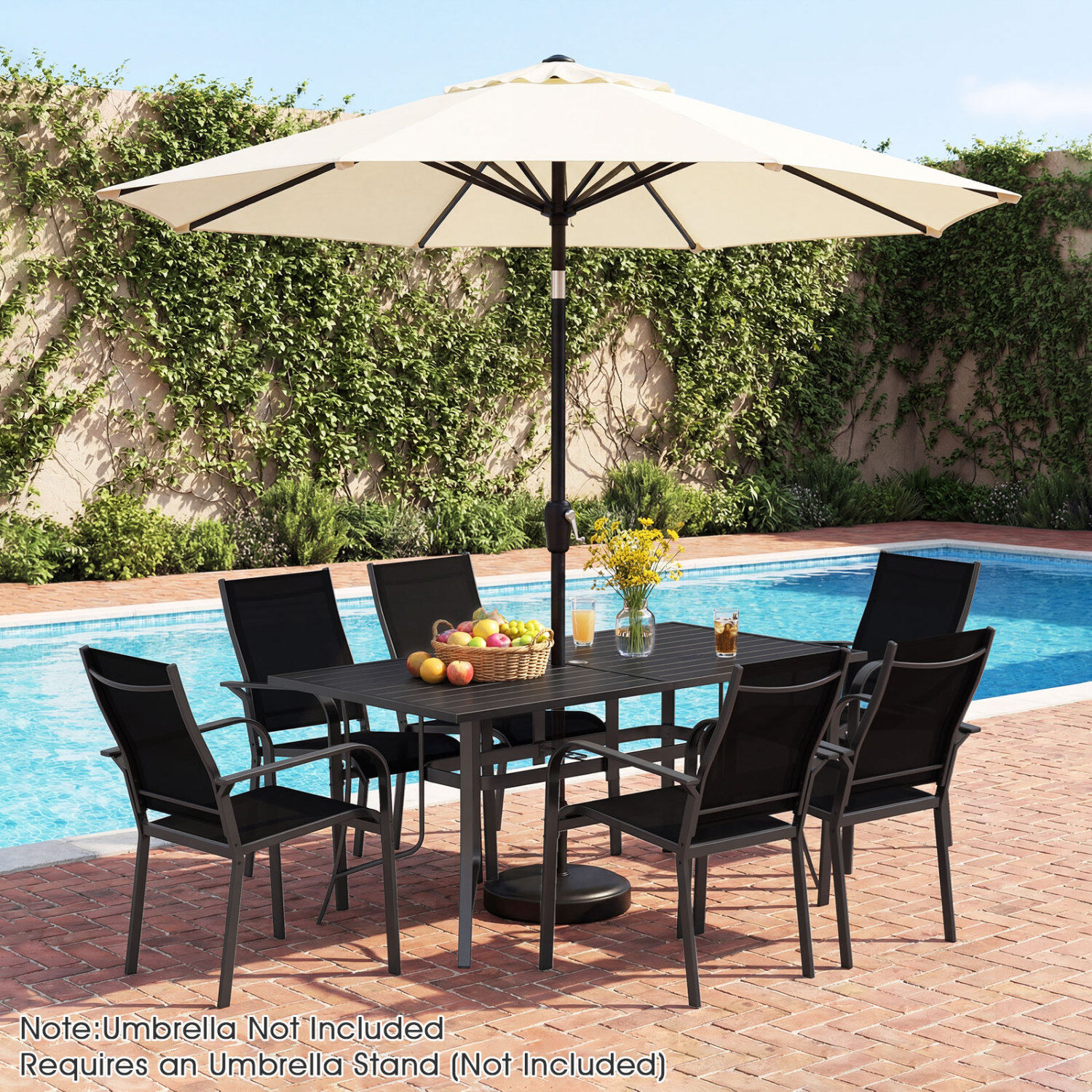 160 cm x 84 cm ristkülikukujuline metallist terrassilaud 6 inimesele - must
