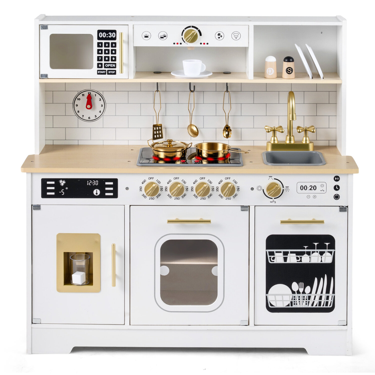 Costway Wooden Play Kitchen for Kids with Realistic Lights and Sounds-White