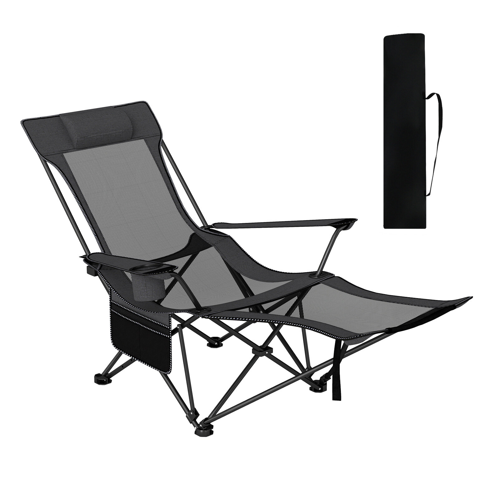 Costway Reclining Camping Chair with Removable Footrest and Adjustable Backrest-Gray Costway Reclining Camping Chair with Removable Footrest and Adjustable Backrest-Gray
