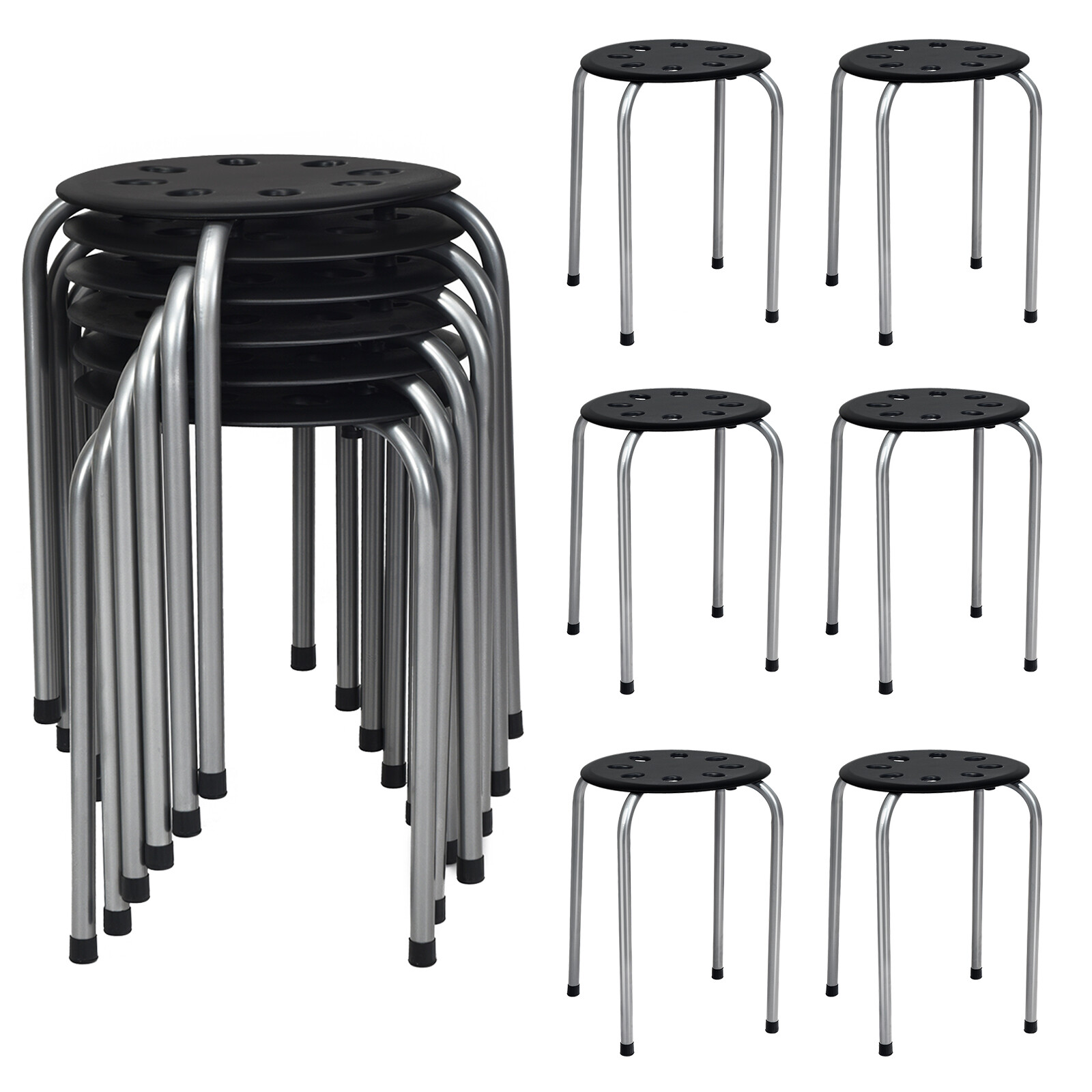 6 kaasaskantava plastist virnastatava tabureti komplekt - hall