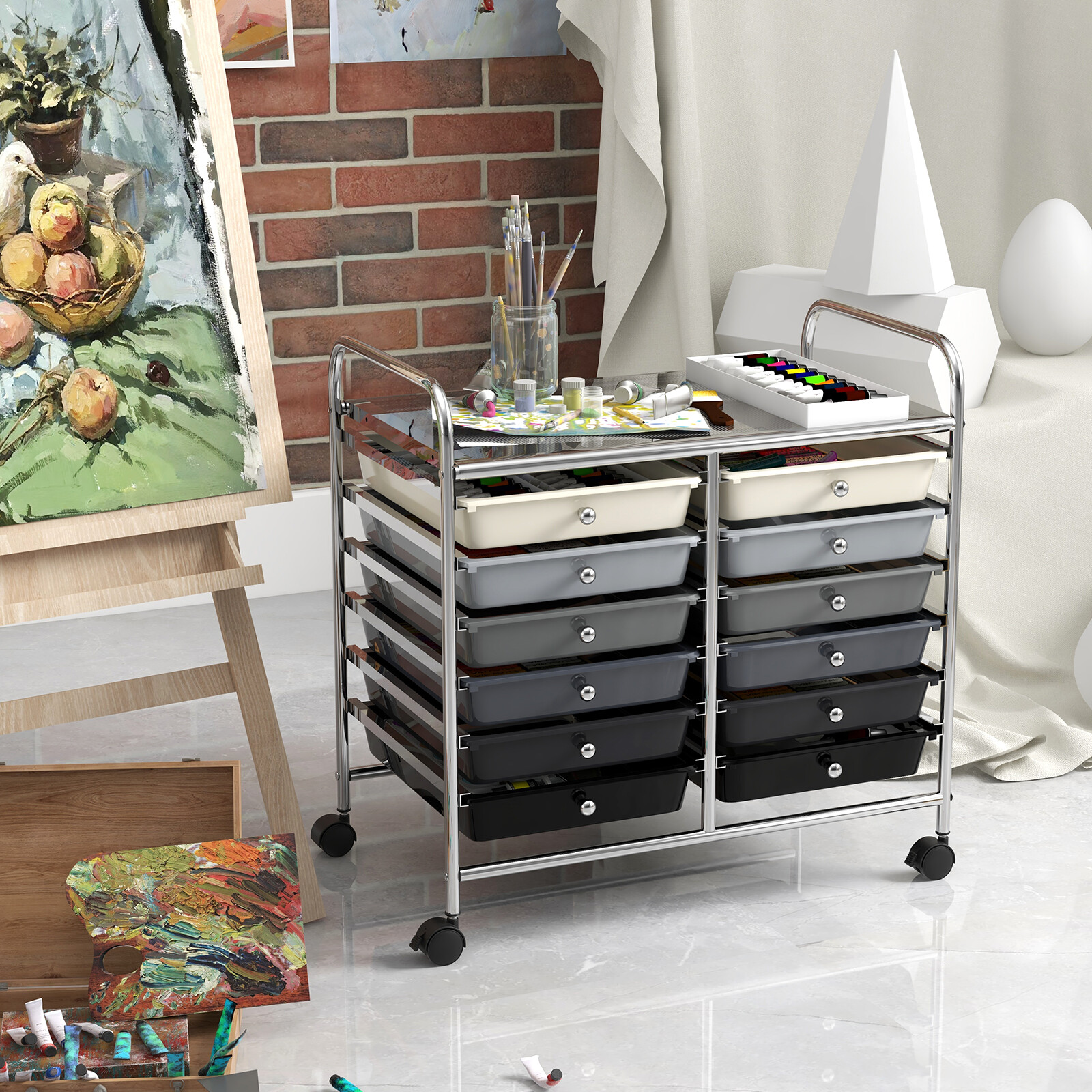 12 Drawers Rolling Storage Cart for Home and Office-Gradient Grey
