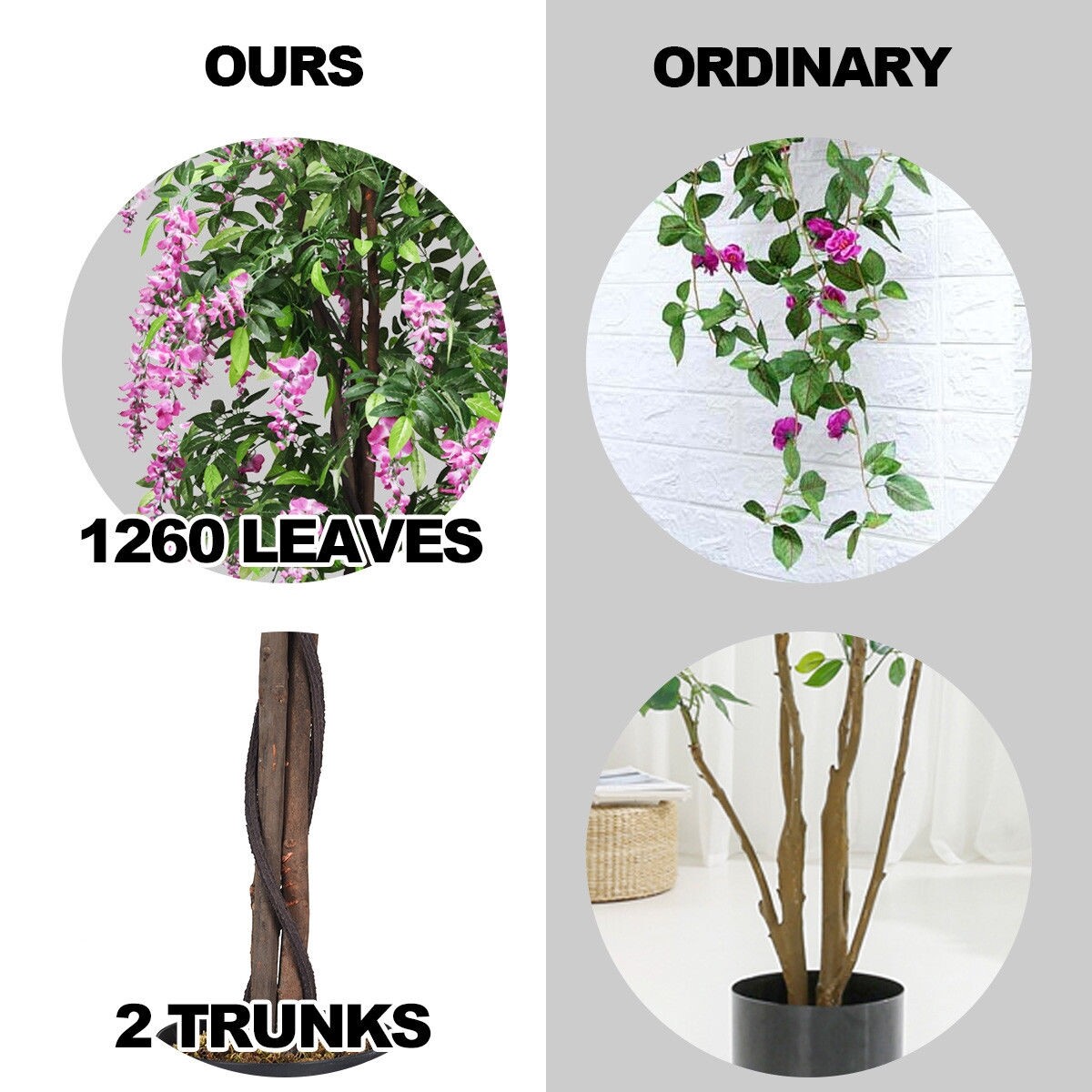 1,8 meetri pikkune tehislik wisteria siidist sise- ja välistingimustes kasvatatav puu - 1 tükk