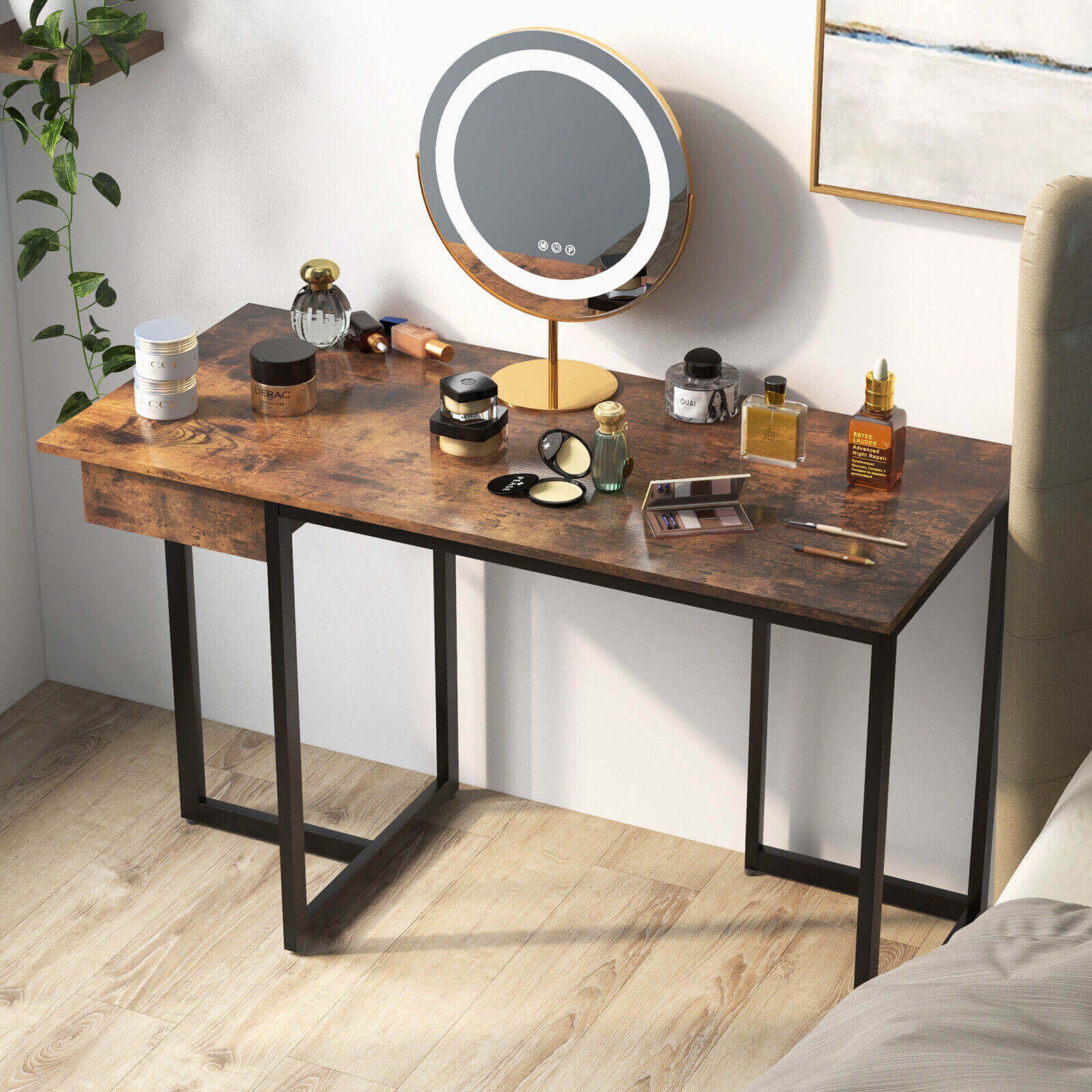 122 cm arvutilaud metallraami ja reguleeritavate patjadega - pruun