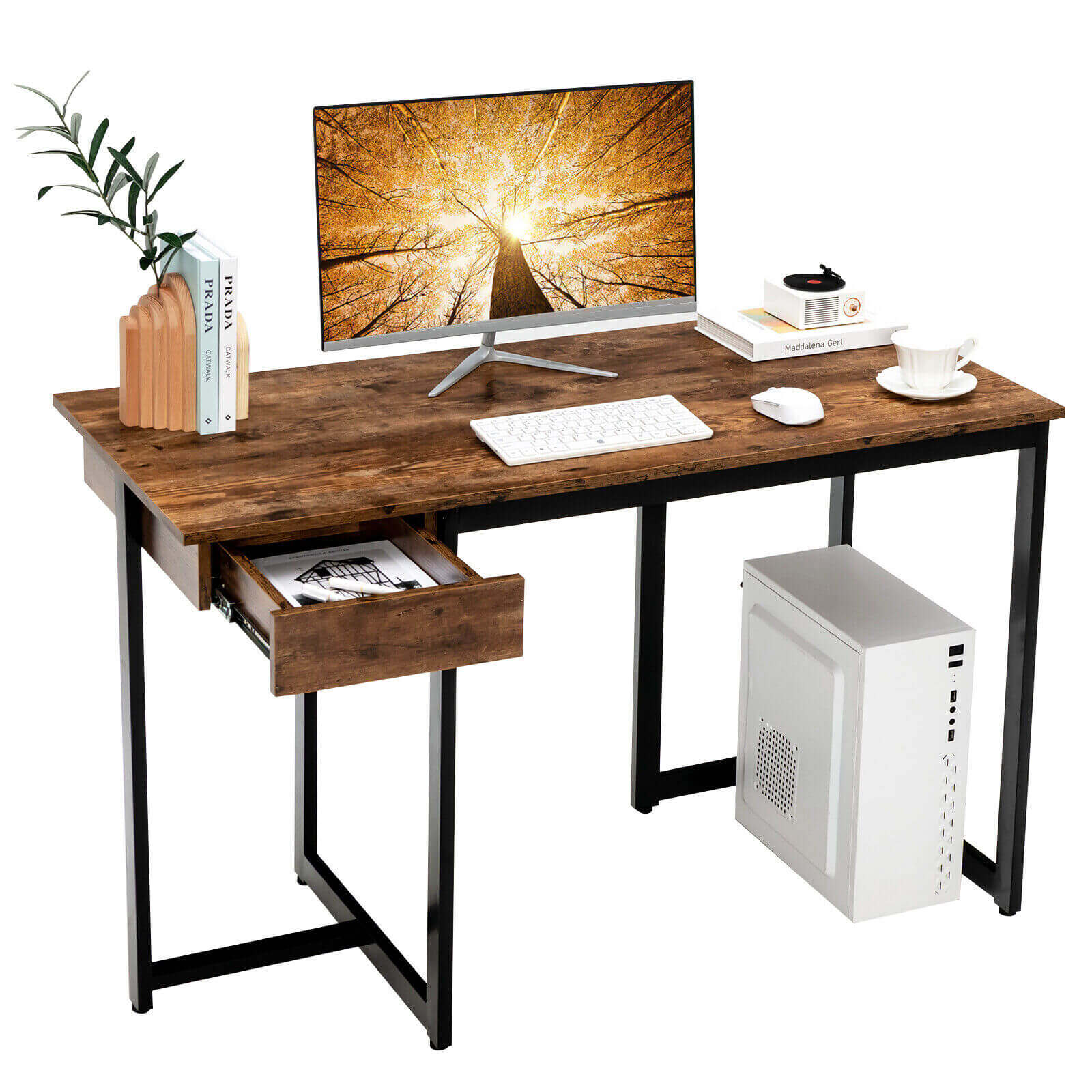 122 cm arvutilaud metallraami ja reguleeritavate patjadega - pruun