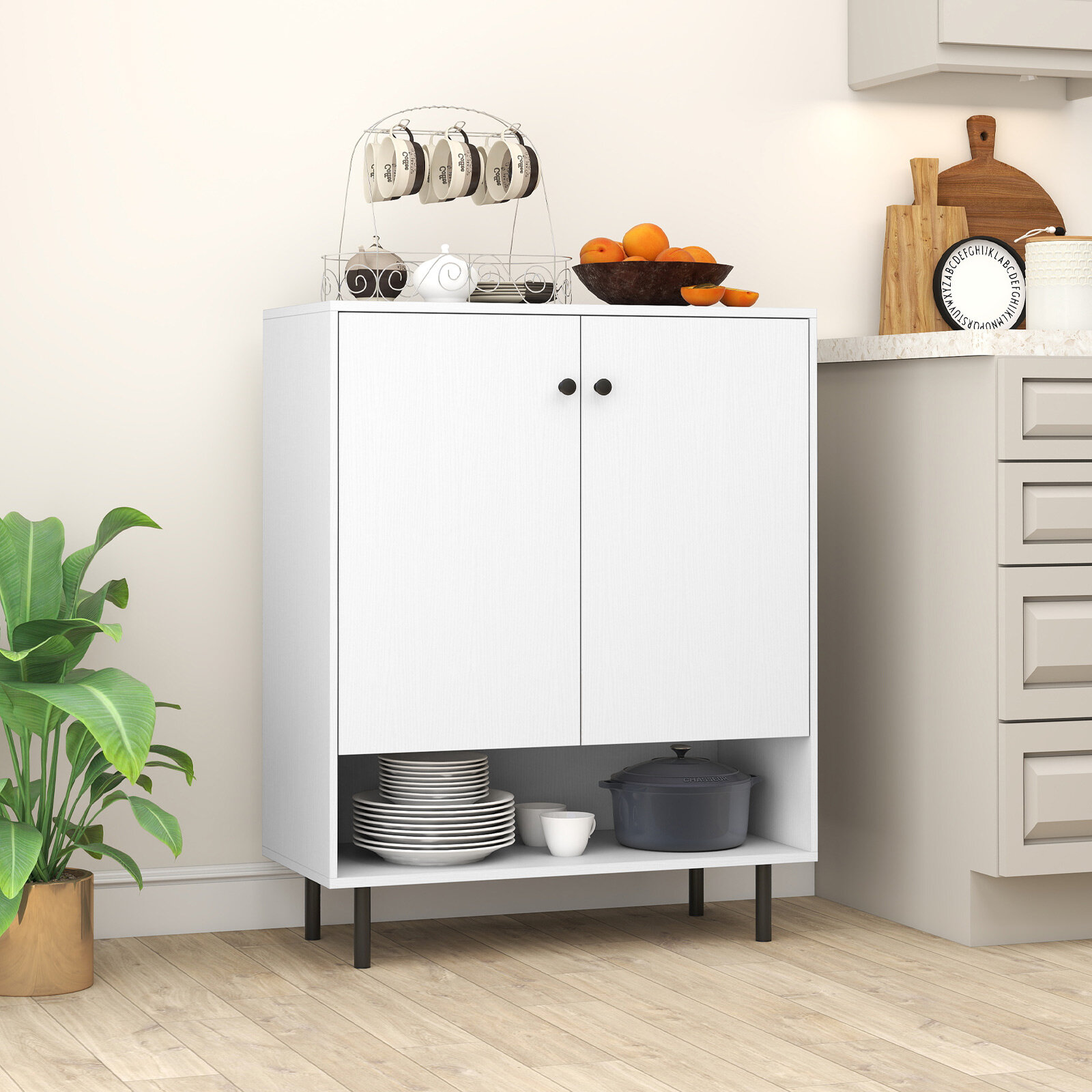 2-Door Sideboard Buffet Cabinet Kitchen with Adjustable Shelf-White 2-Door Sideboard Buffet Cabinet Kitchen with Adjustable Shelf-White