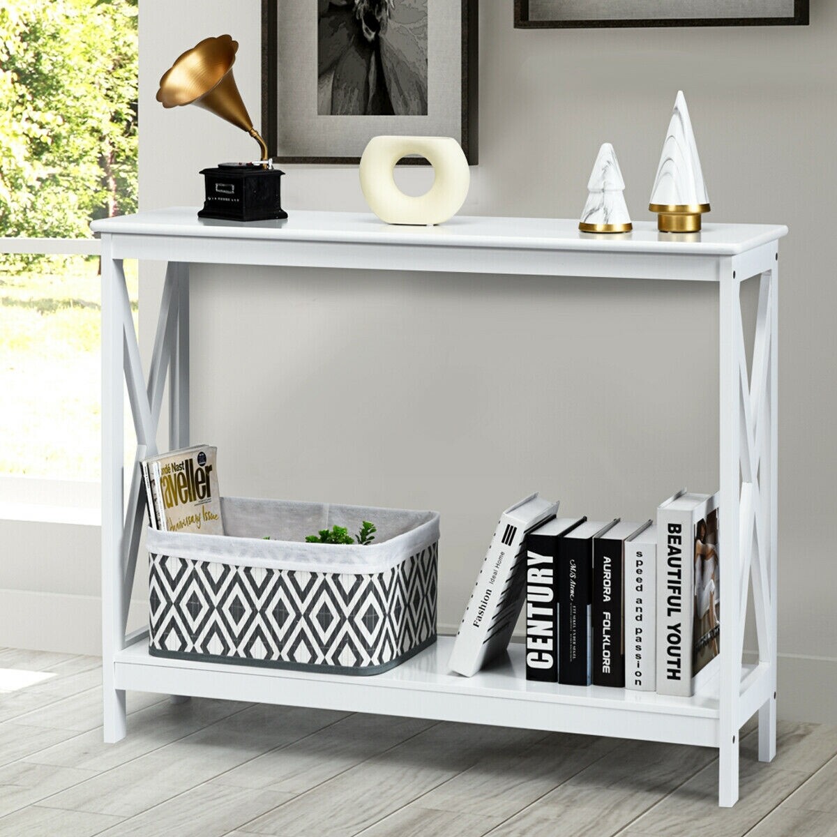 Kahetasandiline konsoollaud X-Design diivanile, valge