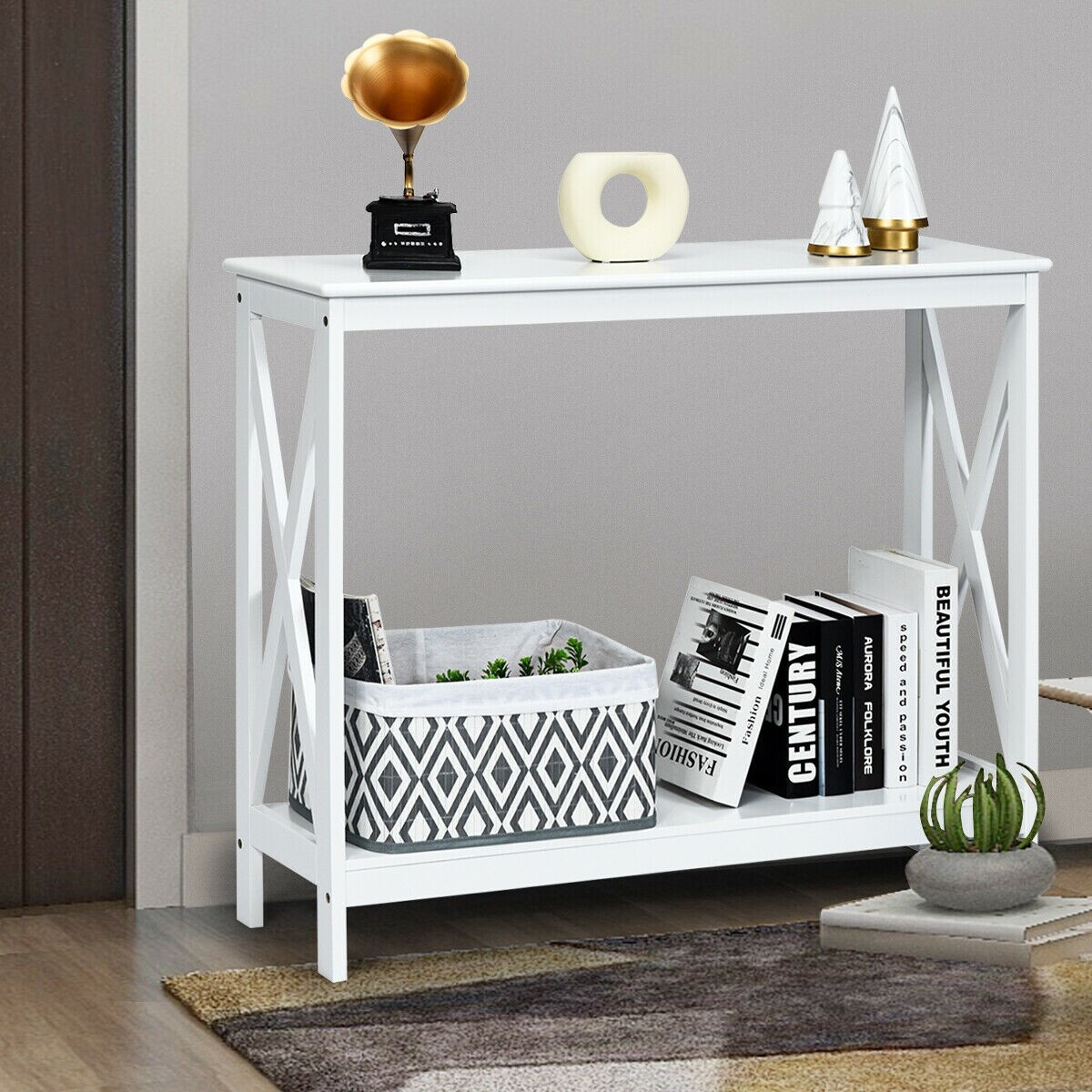 Kahetasandiline konsoollaud X-Design diivanile, valge