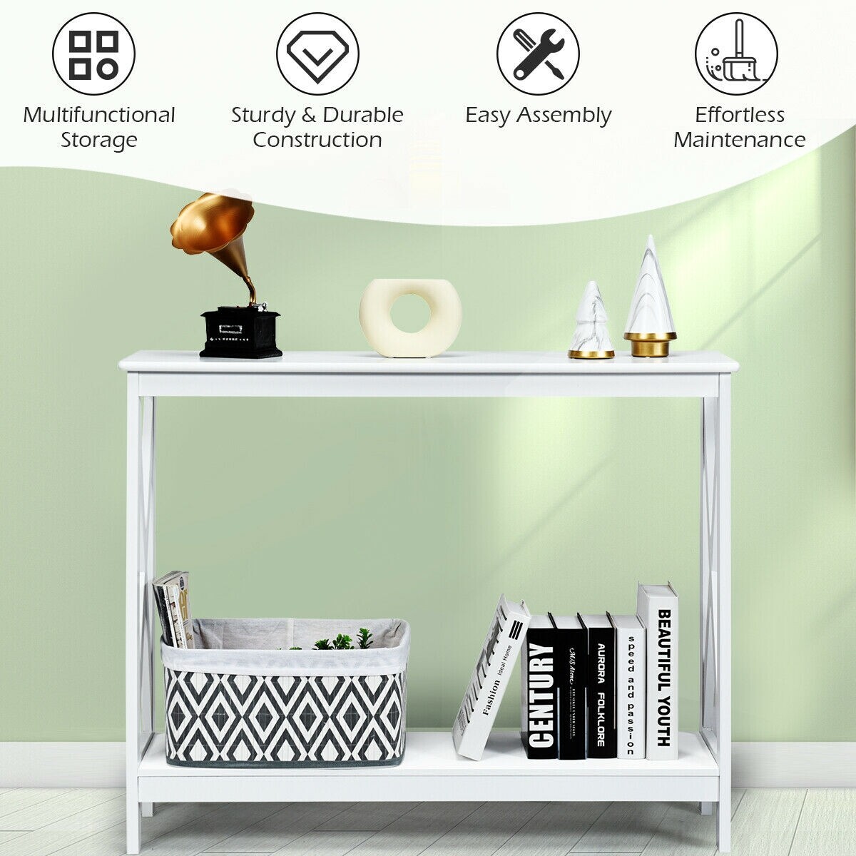Kahetasandiline konsoollaud X-Design diivanile, valge