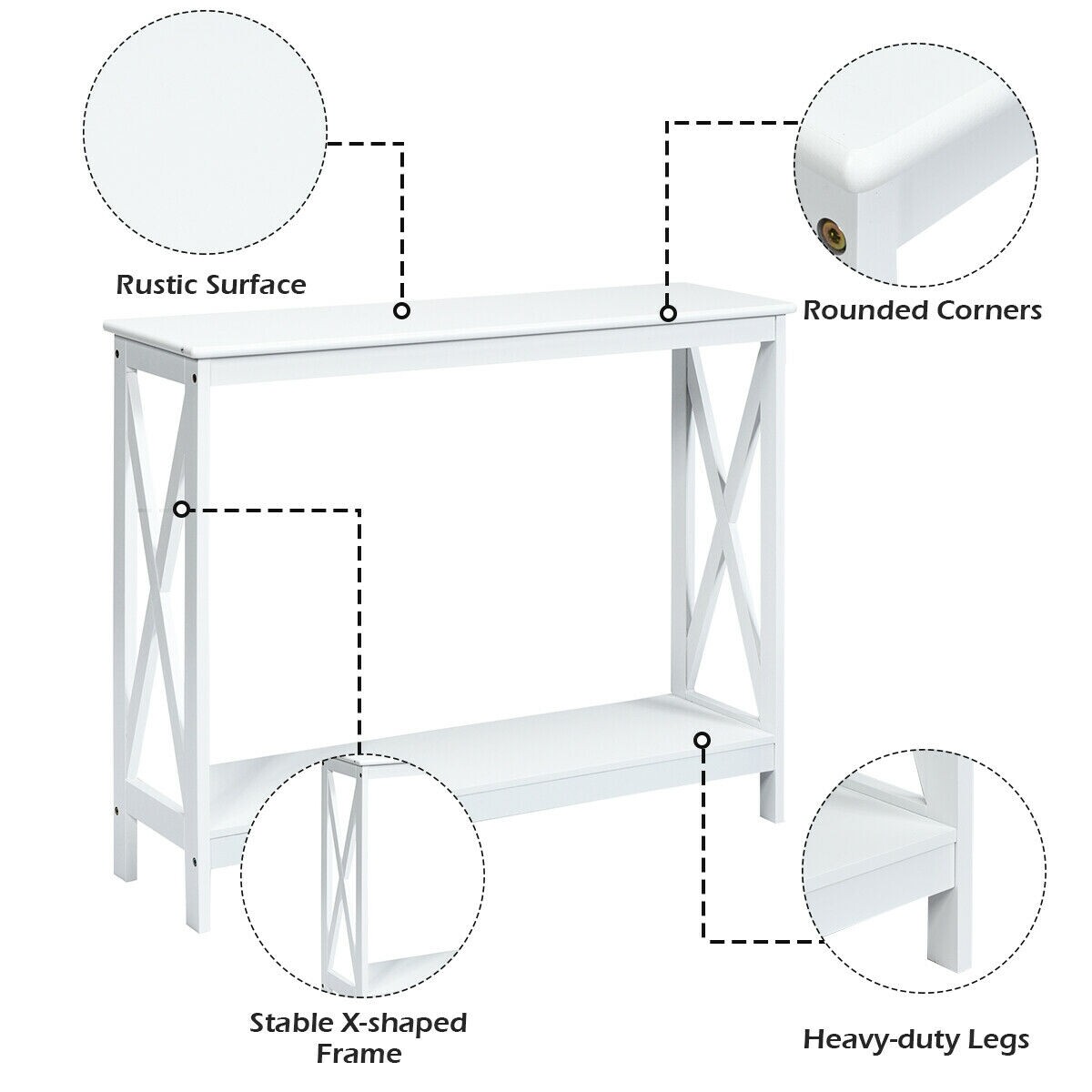 Kahetasandiline konsoollaud X-Design diivanile, valge