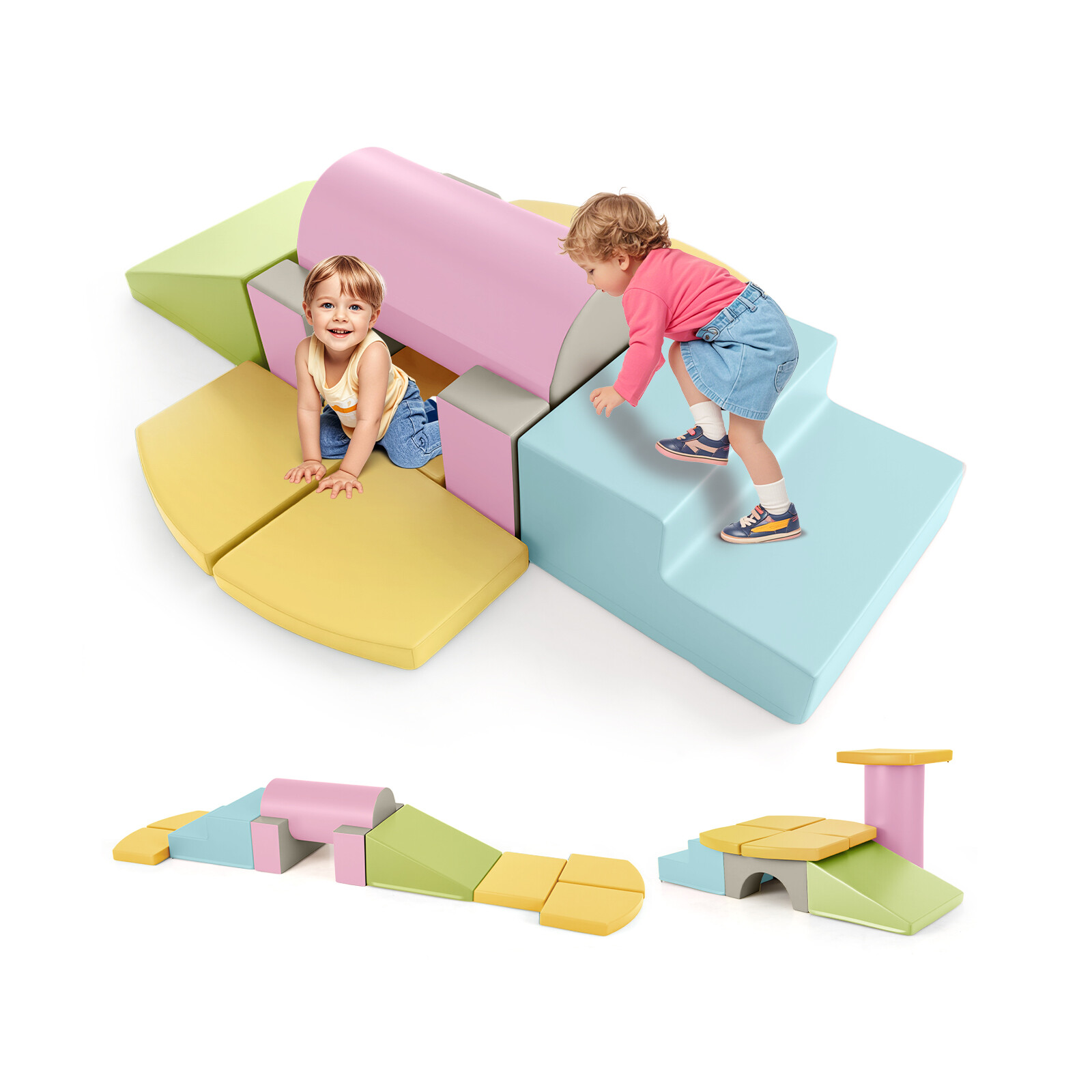10-osalised vahtplastist ronimismänguasjad väikelastele, pehmed vahtplastist PU-nahast ehitusklotsid - kollased