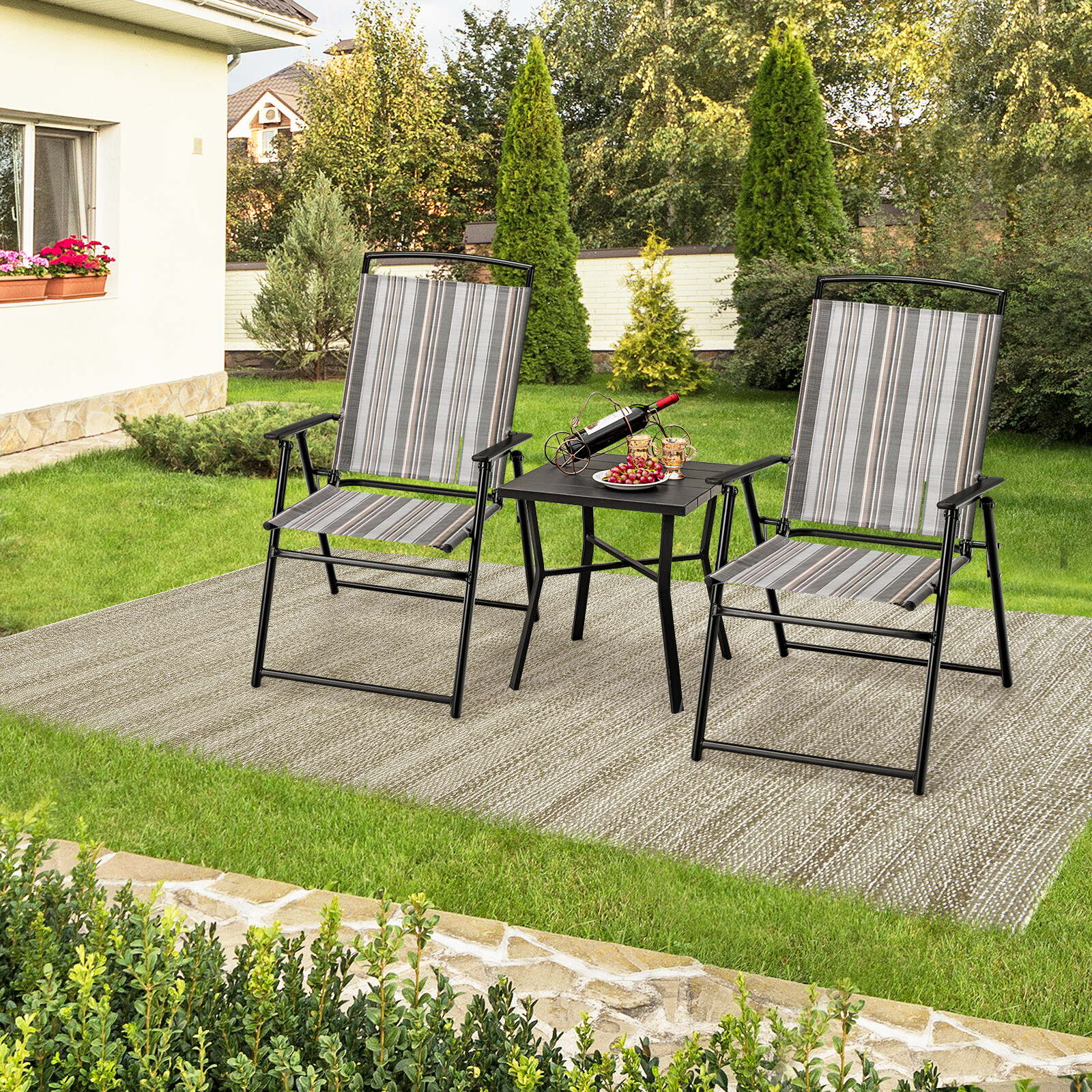 2 kokkupandava terrassitooli komplekt, ruumisäästlik söögitool - hall