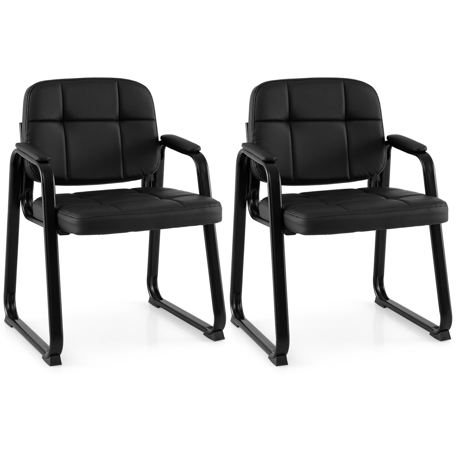 Costway Waiting Room Guest Chairs Set of 2 Leather Office Reception Chairs-Set of 2 Costway Waiting Room Guest Chairs Set of 2 Leather Office Reception Chairs-Set of 2