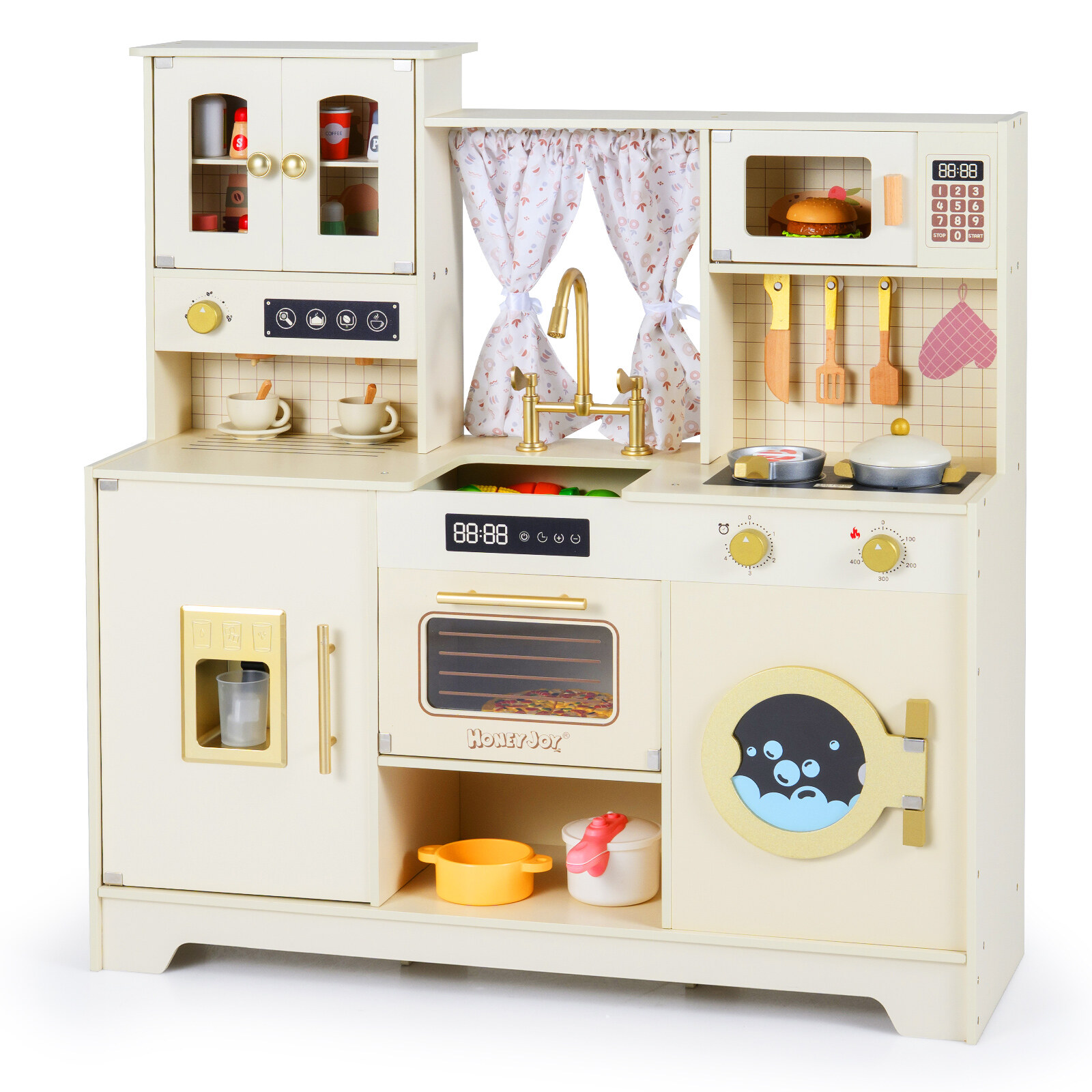 Costway Wooden Toy Kitchen Playset with 14 Accessories for Aged 3+ Years-WH Costway Wooden Toy Kitchen Playset with 14 Accessories for Aged 3+ Years-WH