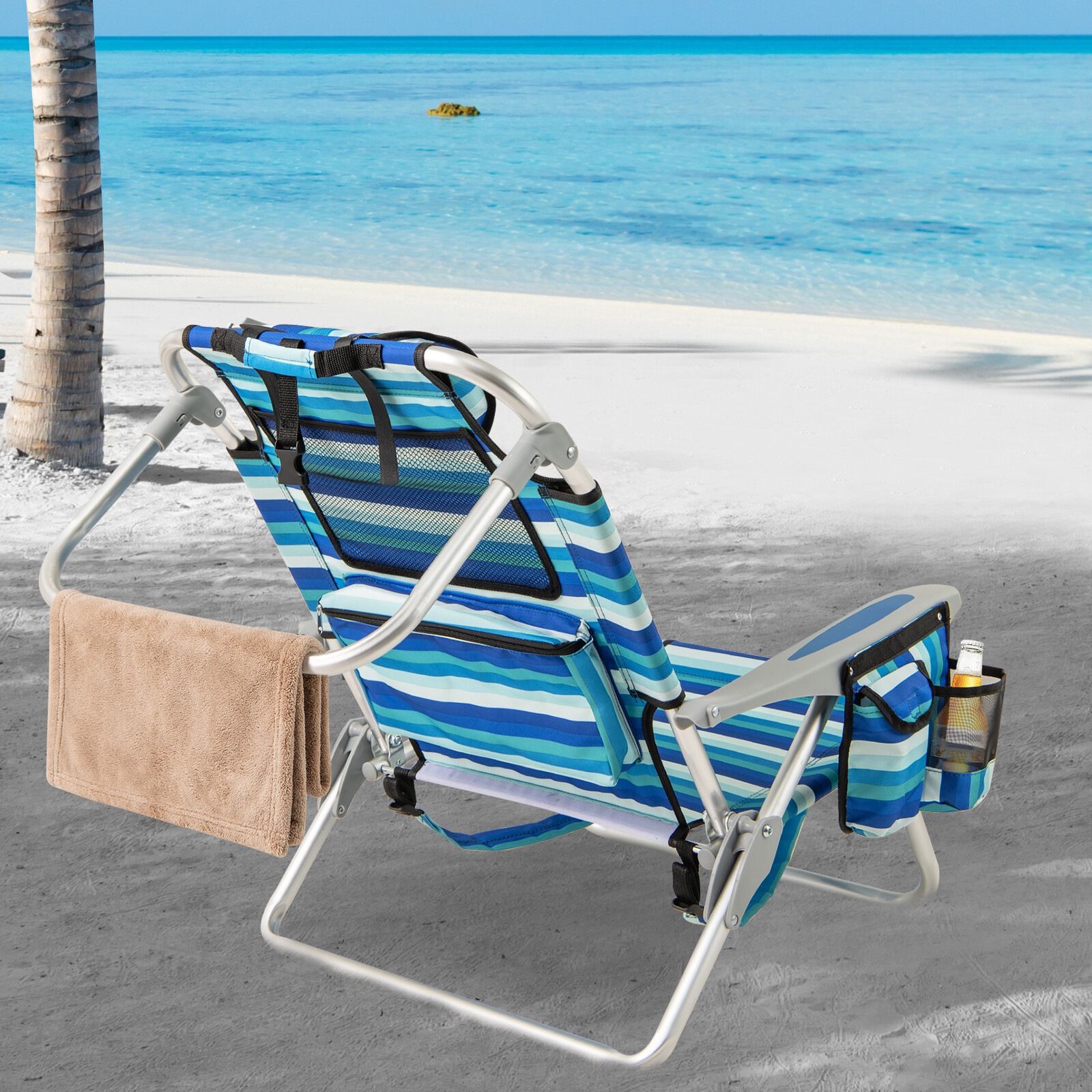 Set of 1 Folding Beach Chair for Adults with 4-Position Adjustable Backrest Set of 1 Folding Beach Chair for Adults with 4-Position Adjustable Backrest