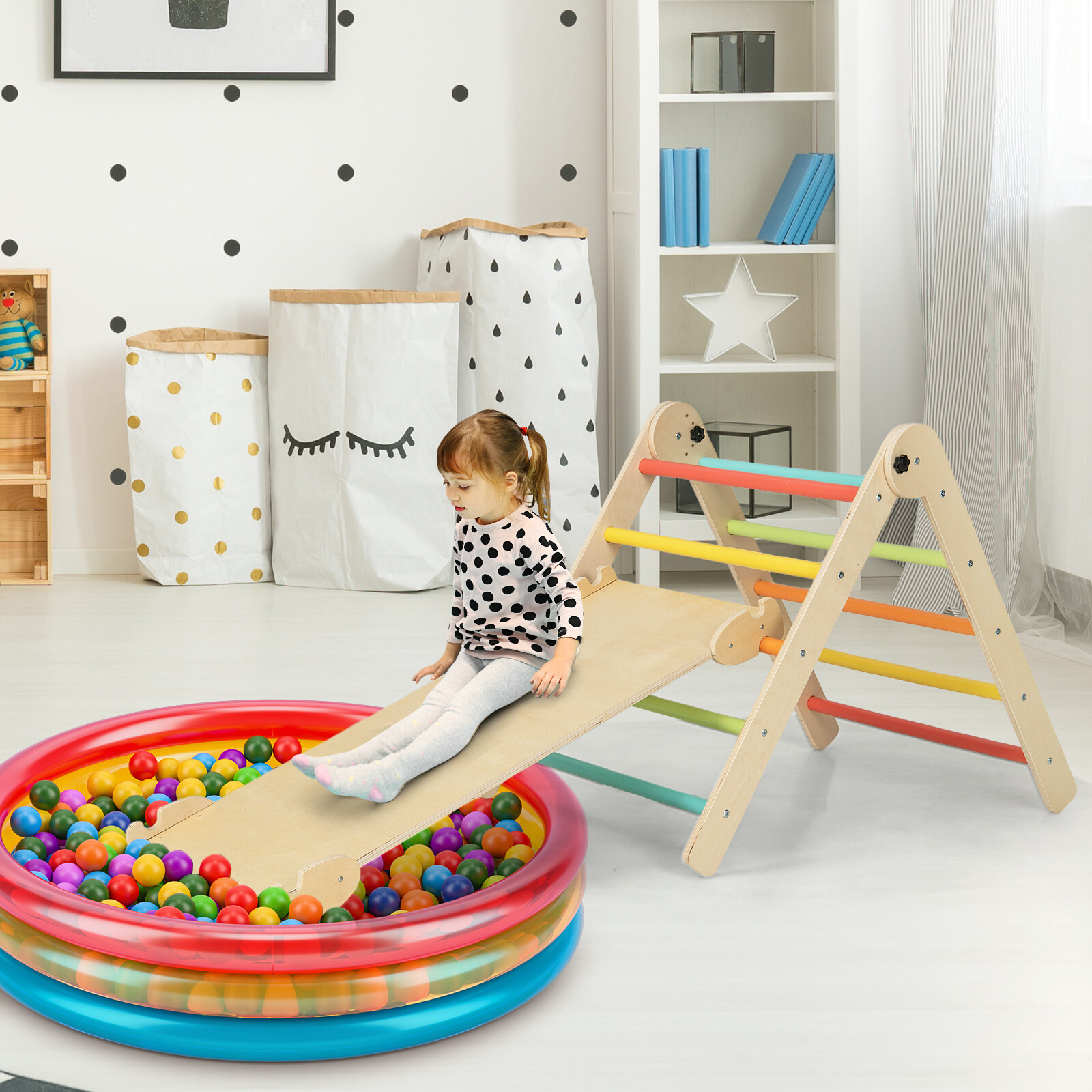 3-in-1 Climbing Set Foldable and Adjustable Kids Triangle Set-Multicolor 3-in-1 Climbing Set Foldable and Adjustable Kids Triangle Set-Multicolor