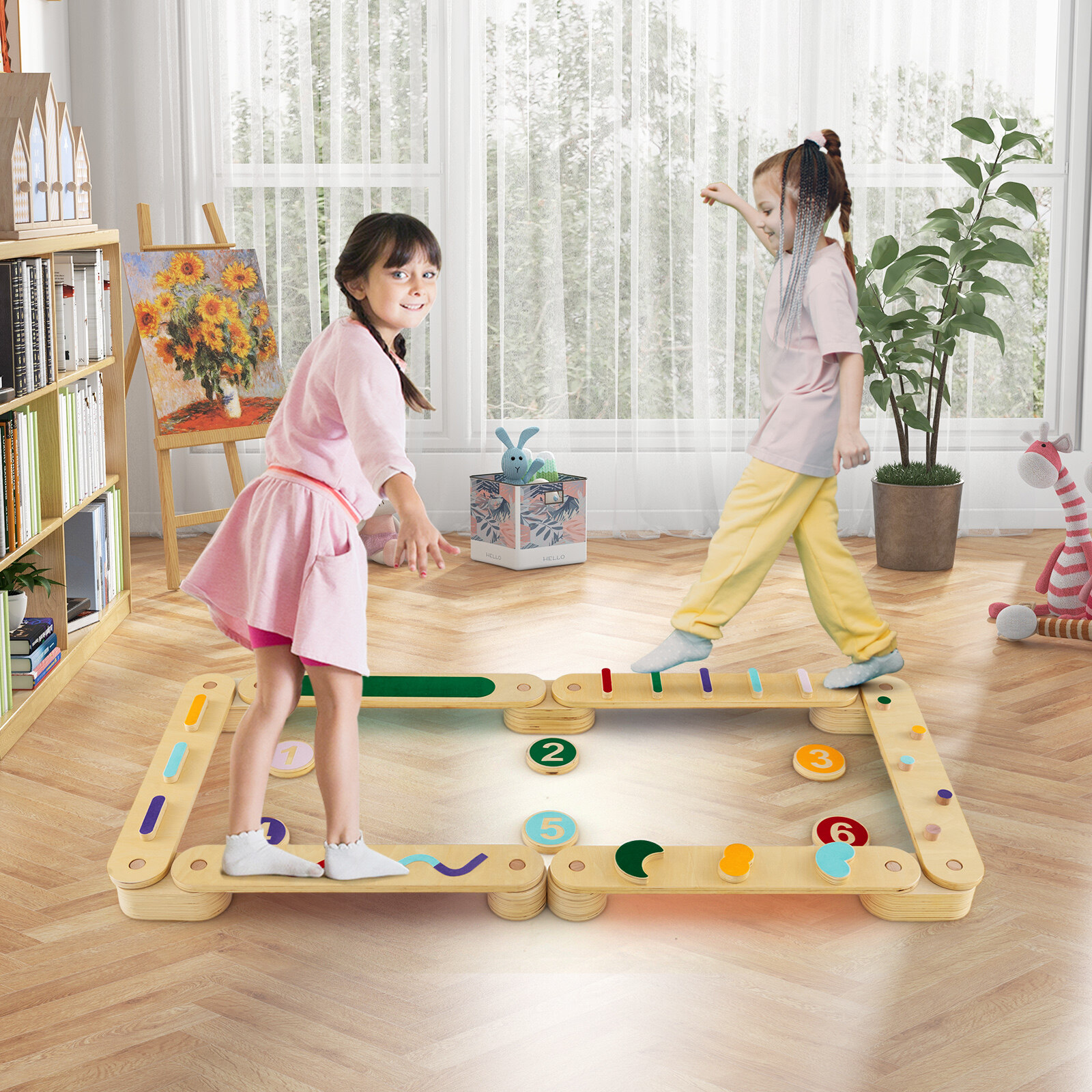 Montessori tasakaalutala komplekt, puidust tasakaalulauad astmekividega