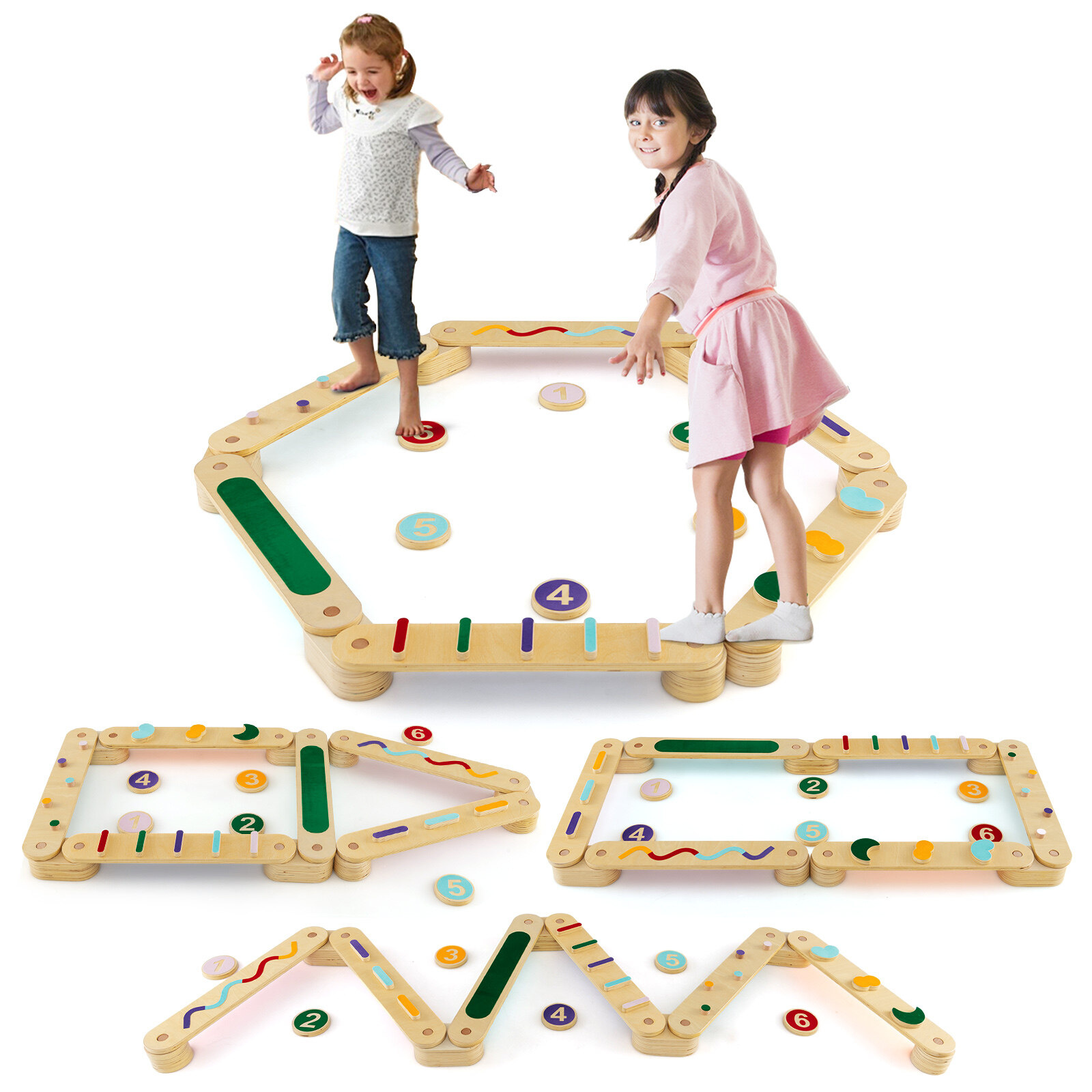 Montessori tasakaalutala komplekt, puidust tasakaalulauad astmekividega