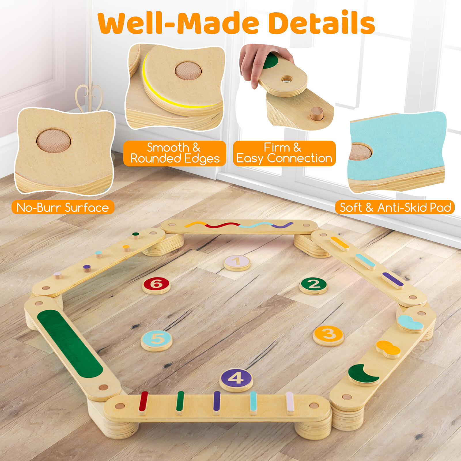 Montessori tasakaalutala komplekt, puidust tasakaalulauad astmekividega