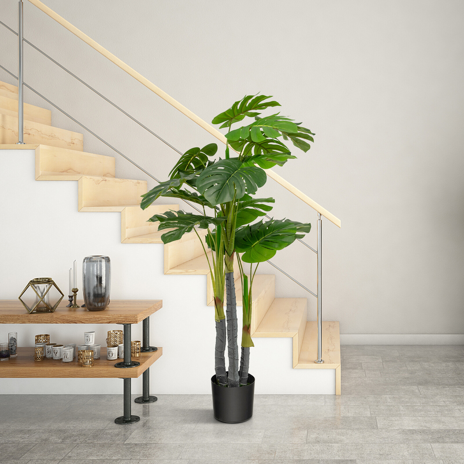 4 jala pikkune tehispuu, kunstlik monstera palmipuu, võltstaim