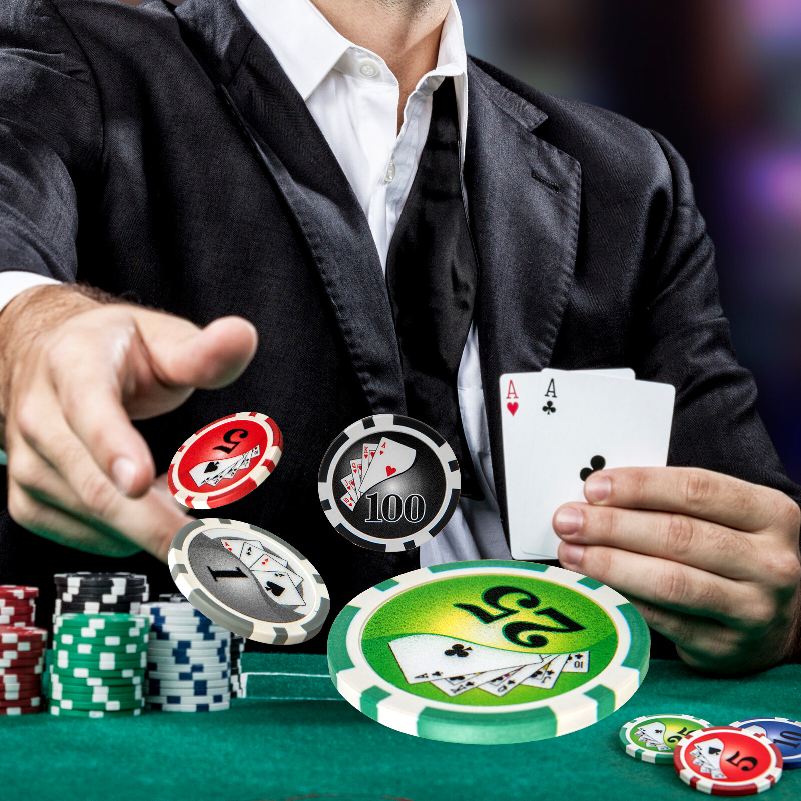 Texas Holdem Poker Chip Set with 300 Pieces Chips-Black Texas Holdem Poker Chip Set with 300 Pieces Chips-Black