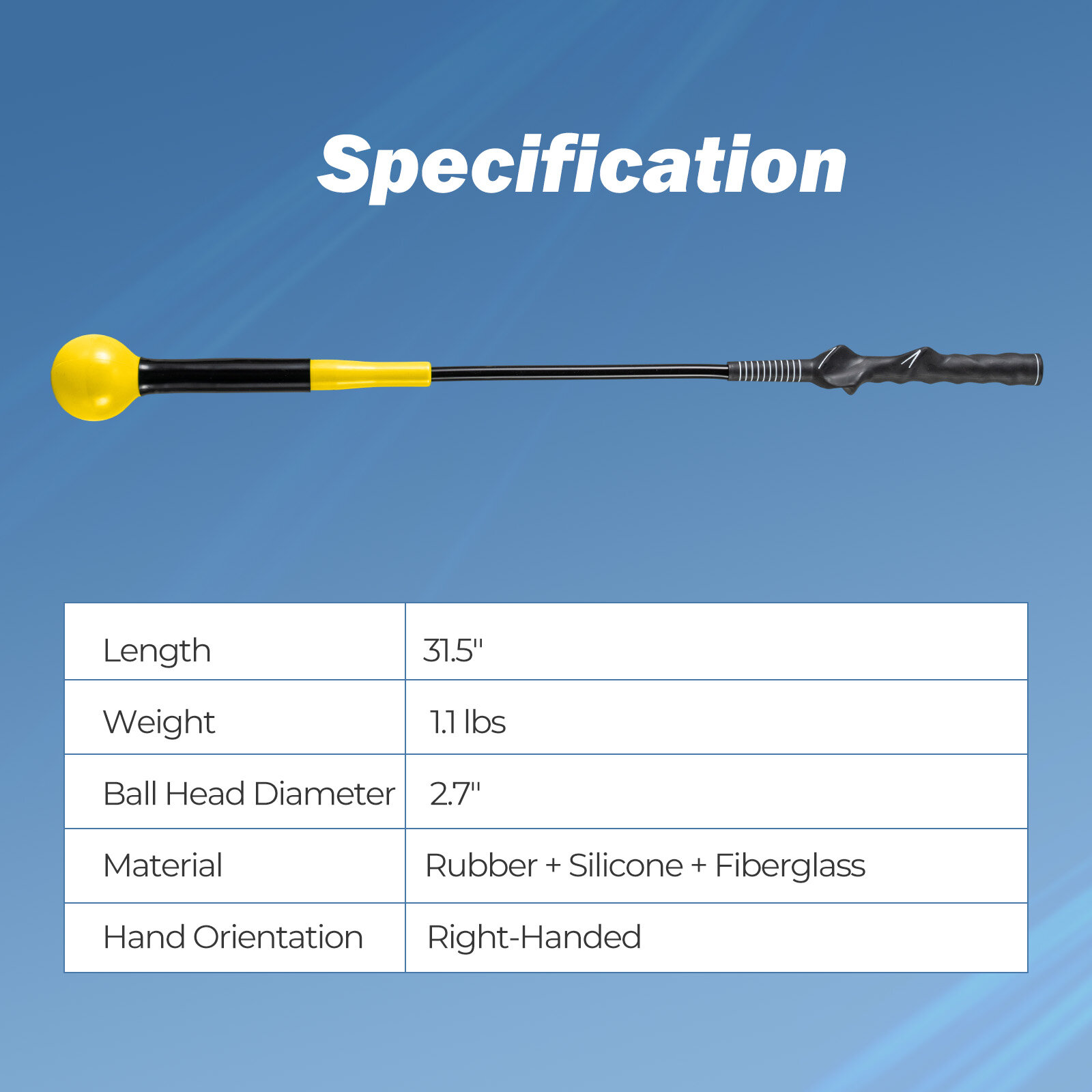 80 cm golfikiigu treeneri abivahend raskusega haarde, rütmi ja tasakaalu jaoks - kollane