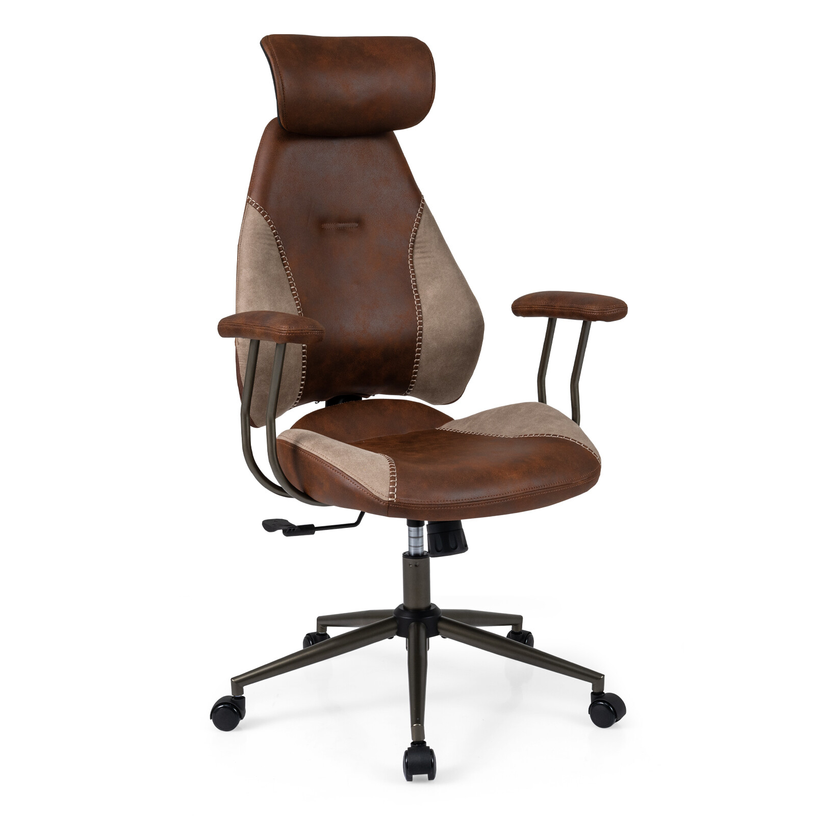 Ergonoomiline kontoritool, arvutilaua tool, 2D peatoe ja kiiktooliga - pruun