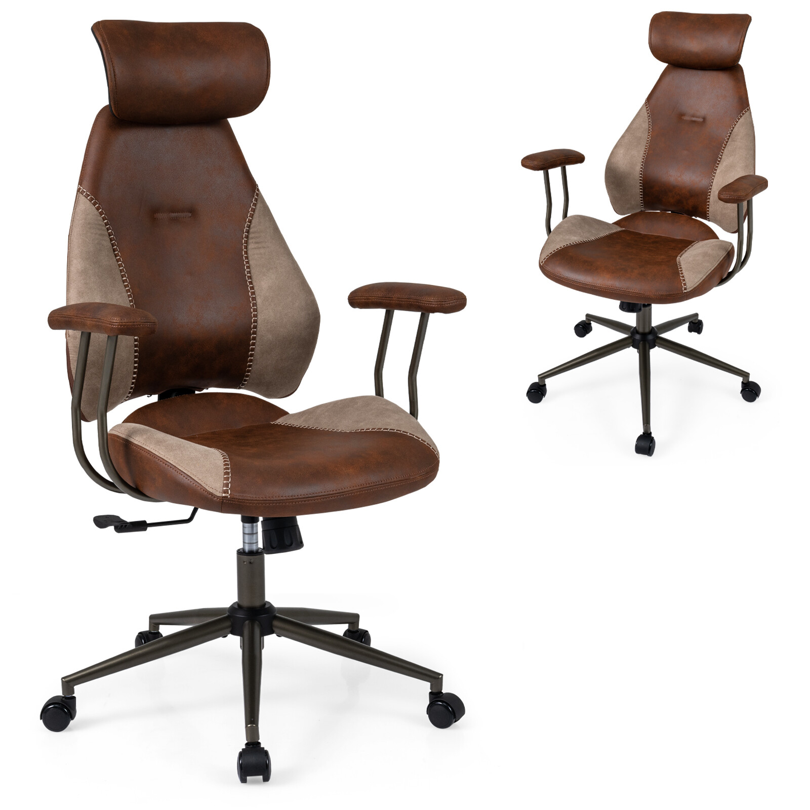 Ergonoomiline kontoritool, arvutilaua tool, 2D peatoe ja kiiktooliga - pruun