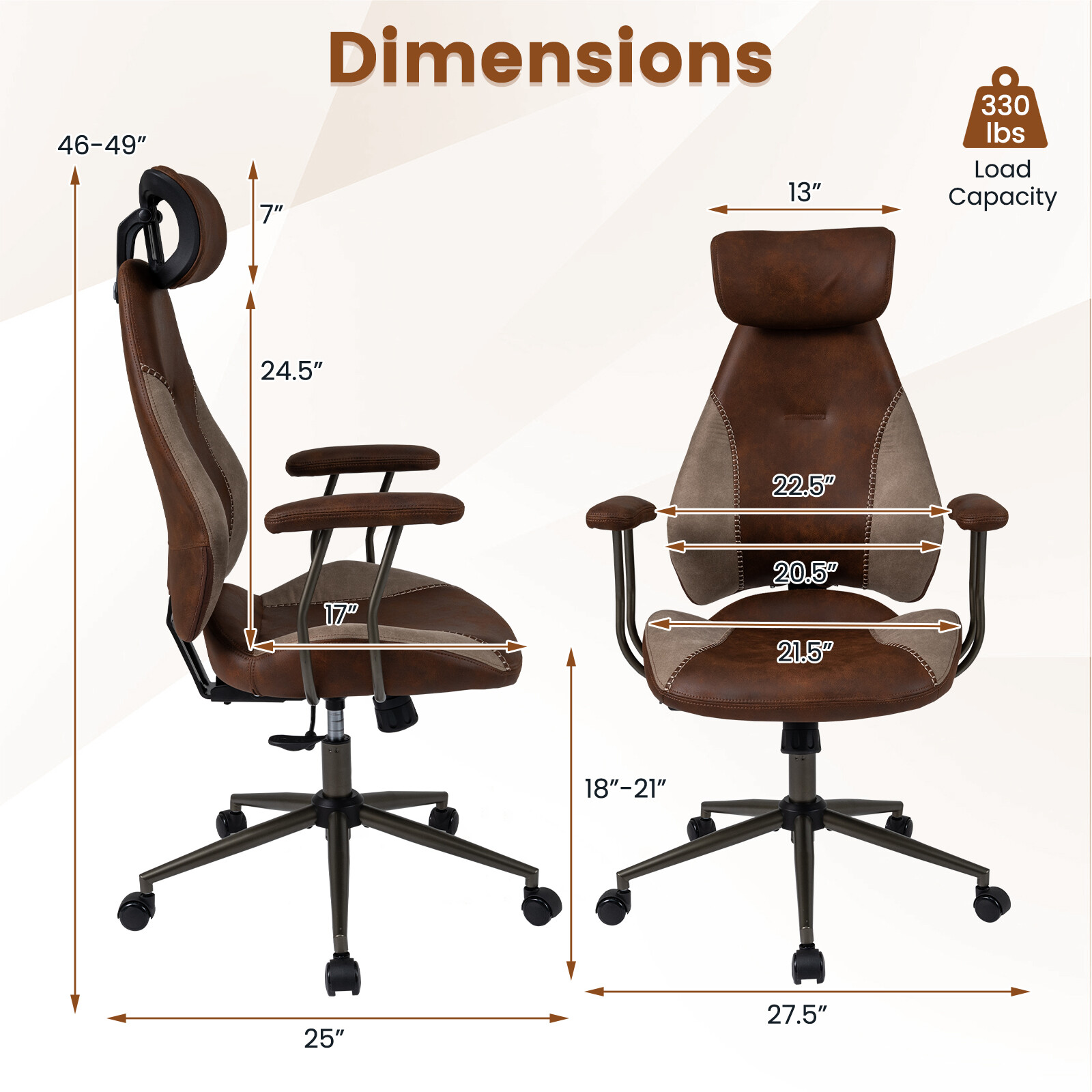 Ergonoomiline kontoritool, arvutilaua tool, 2D peatoe ja kiiktooliga - pruun
