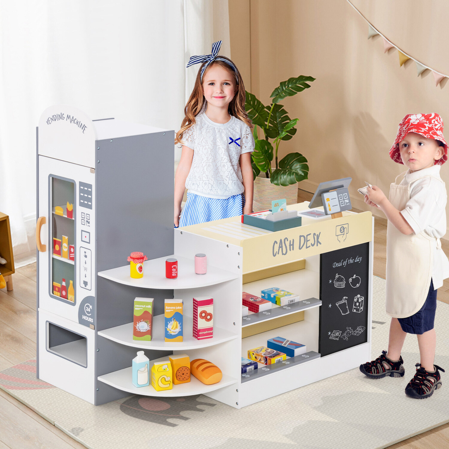 Kids Grocery Store Playset with Cash Register POS Machine-White Kids Grocery Store Playset with Cash Register POS Machine-White