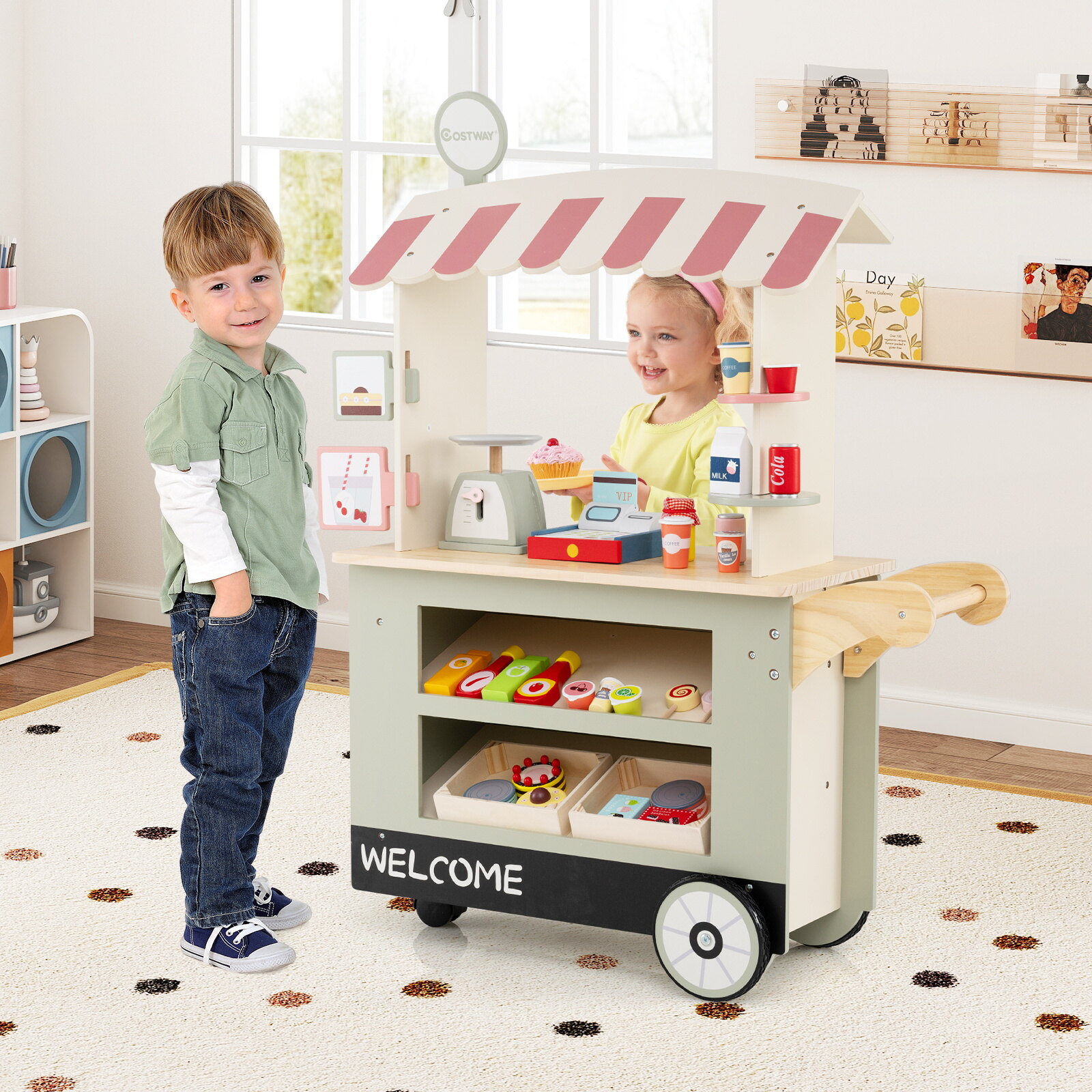 Toy Cart Play Set with POS Machine and Lovely Scale-Green Toy Cart Play Set with POS Machine and Lovely Scale-Green
