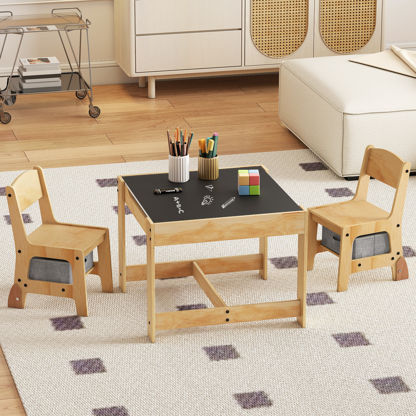 3 in 1 Kids Table and Chair Set with Removable Tabletop and 2 Storage Drawers-Gray 3 in 1 Kids Table and Chair Set with Removable Tabletop and 2 Storage Drawers-Gray