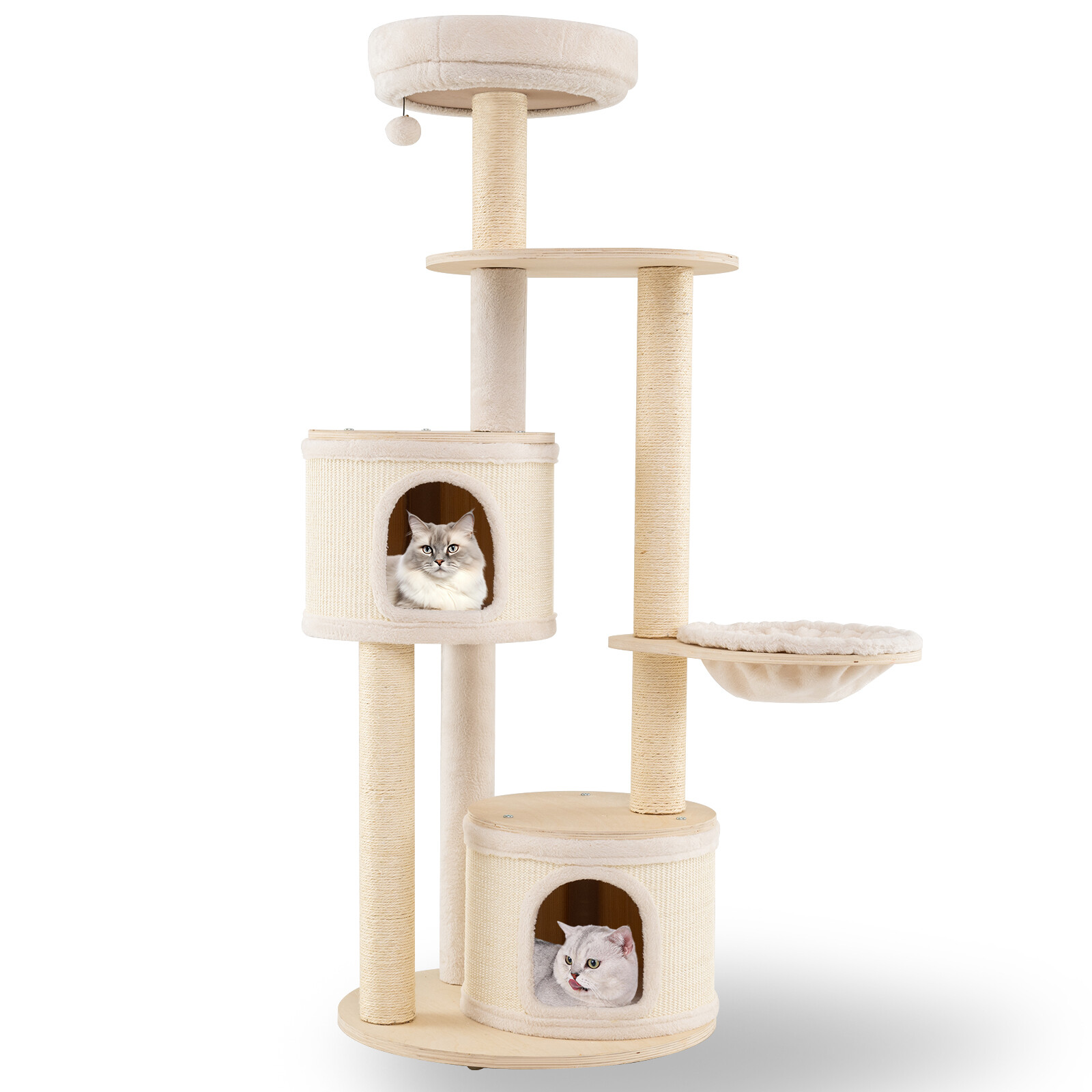 Costway Wooden Kitten Tower with Sisal Scratching Posts and 2 Condos-NA