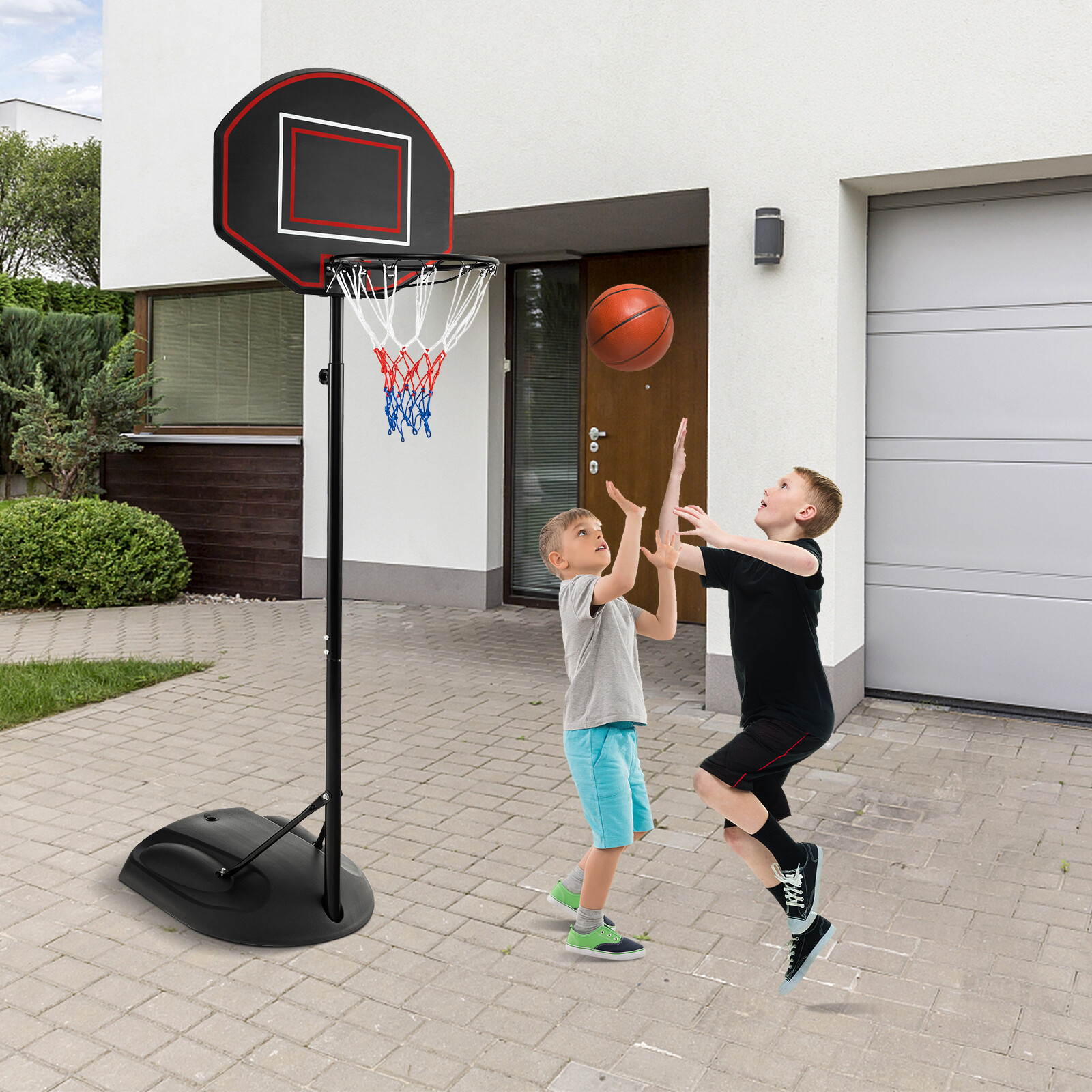 Costway 5.5 to 7.5 FT Adjustable Portable Basketball Hoop System with Anti-Rust Stand and Wheels Costway 5.5 to 7.5 FT Adjustable Portable Basketball Hoop System with Anti-Rust Stand and Wheels