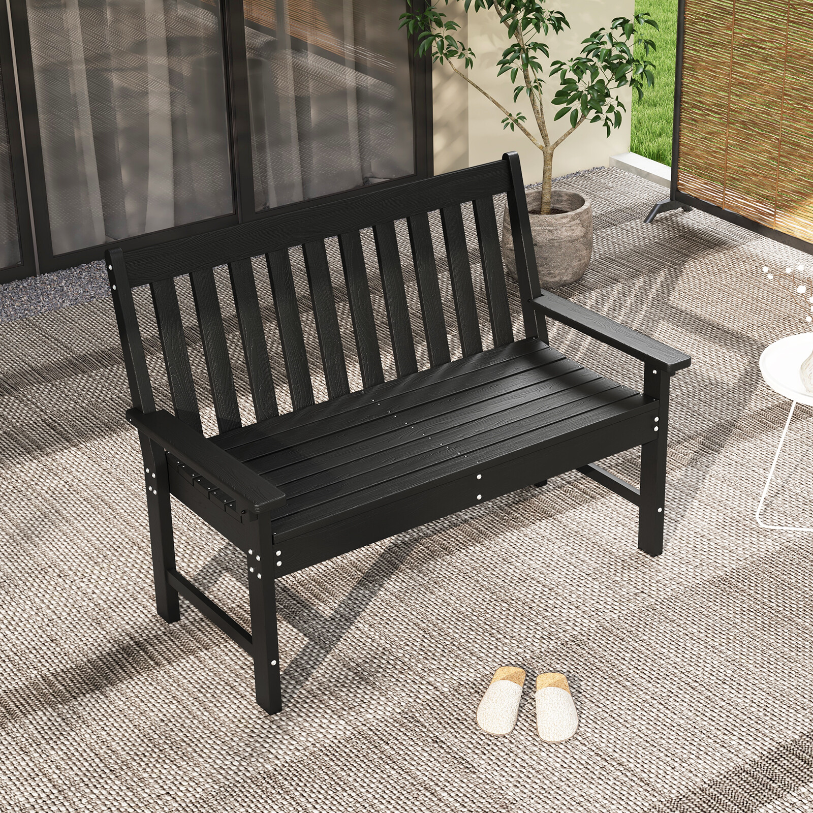 132 cm ilmastikukindel HDPE aiapink seljatoe ja käetugedega - must