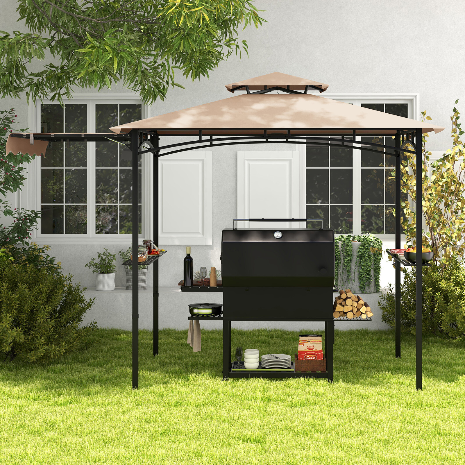 11 x 5 jala grillvarikatus külgmise varikatuse ja kahekordse ülaosaga - beež