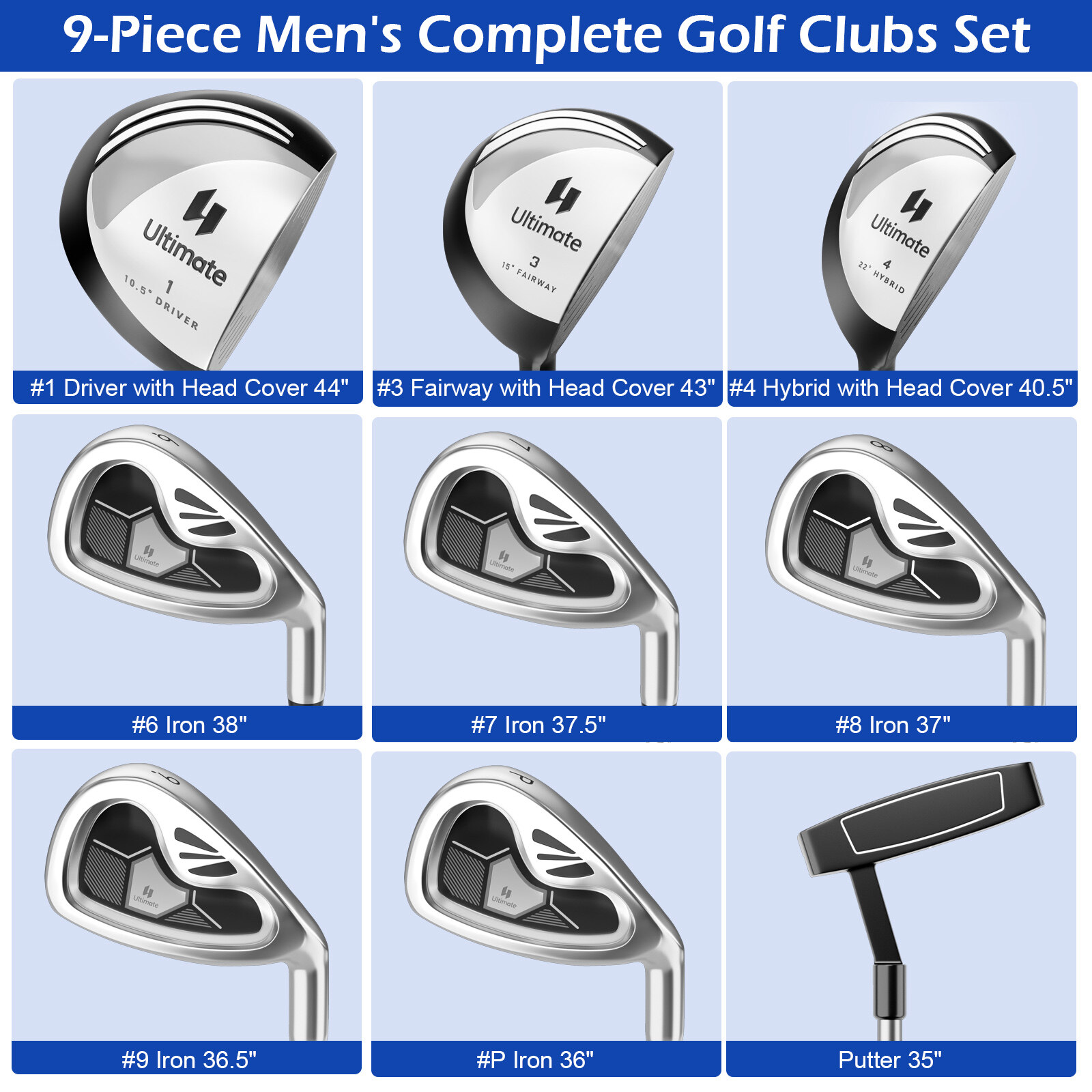Meeste 9-osaline golfikeppide komplekt – hall