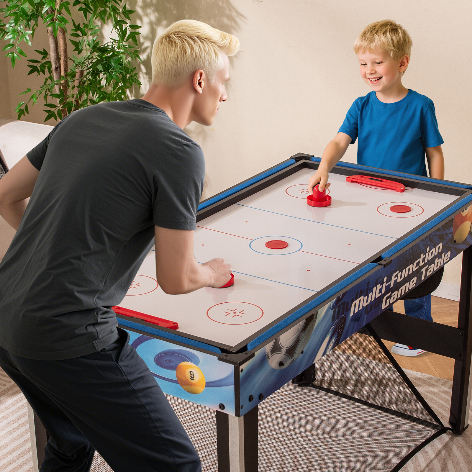 10-in-1 Combo Game Table Set with Table Tennis, Basketball, Soccer-Blue