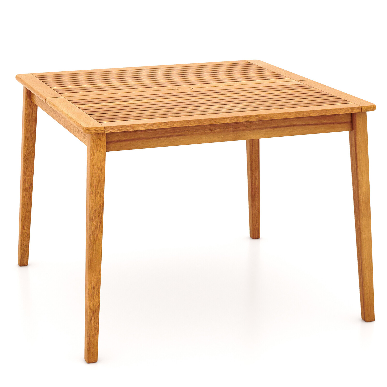 102 cm akaatsiapuidust söögilaud, kandiline, bistroolaud, 5 cm vihmavarjuavaga