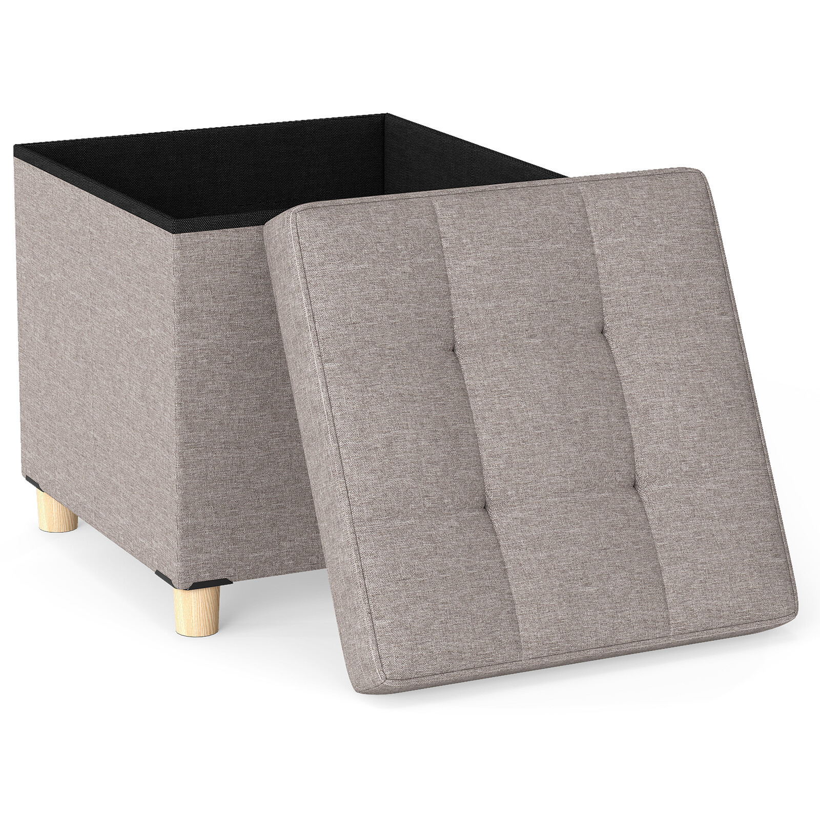 46 cm Ottoman hoiuruumi ja kummipuidust jalgadega - hall