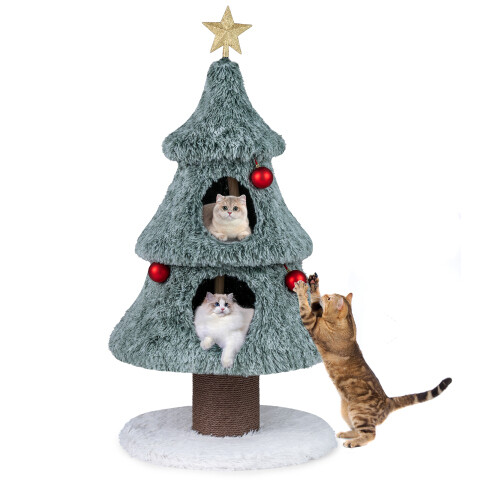 Jõulupuu toakassidele, 123 cm, armas kassitorn kahe suure kraapimispuuga - roheline