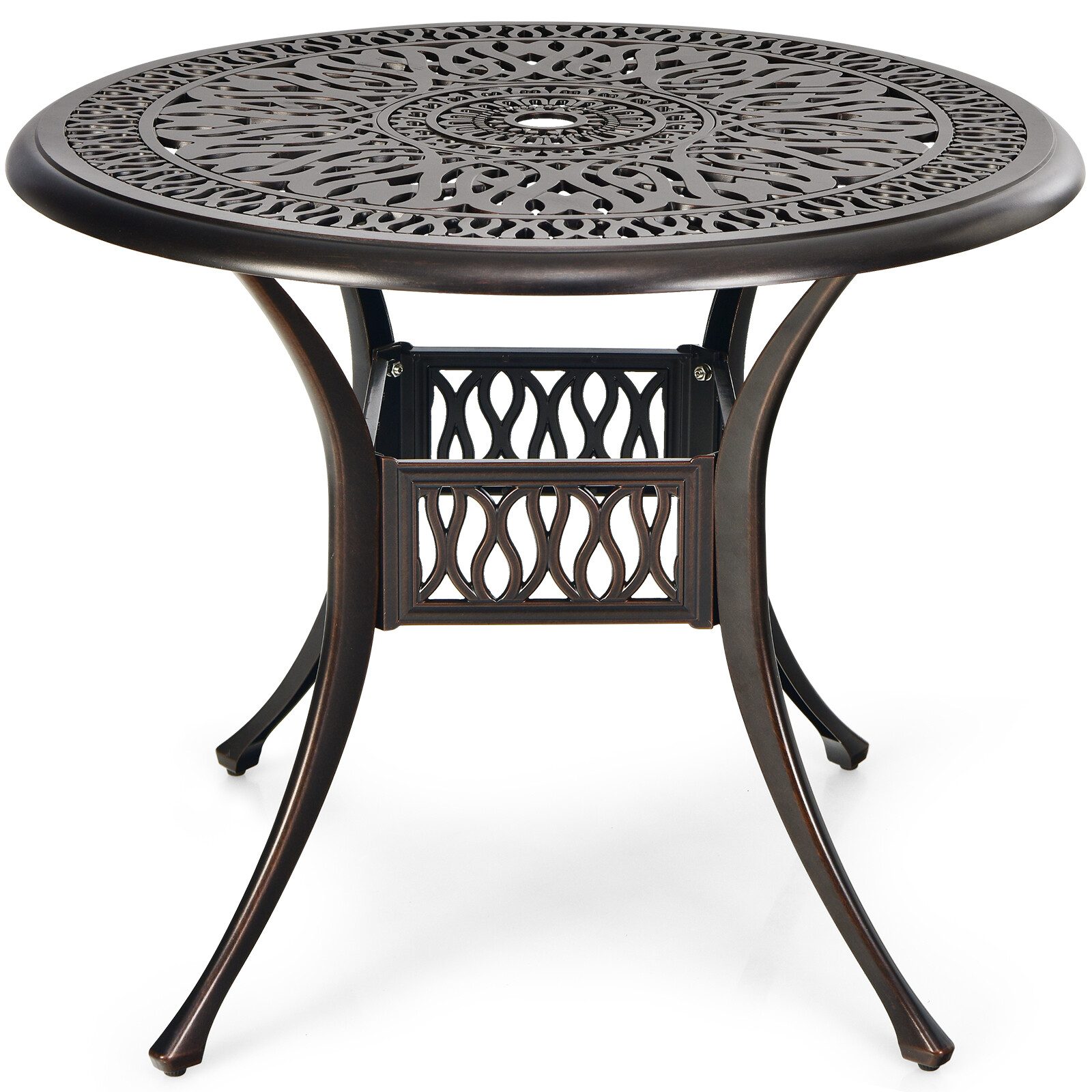 91 cm terrassi ümmargune bistroolaud päikesevarjuauguga - pruun